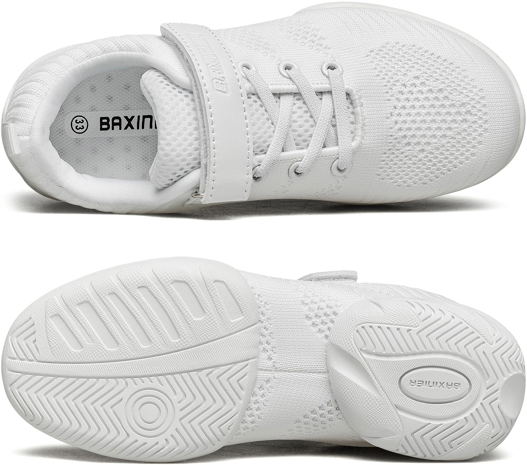 BAXINIER Girls White Cheerleading Dance Shoes Breathable Youth Cheer Competition Sneakers Athletic Training Tennis Shoes