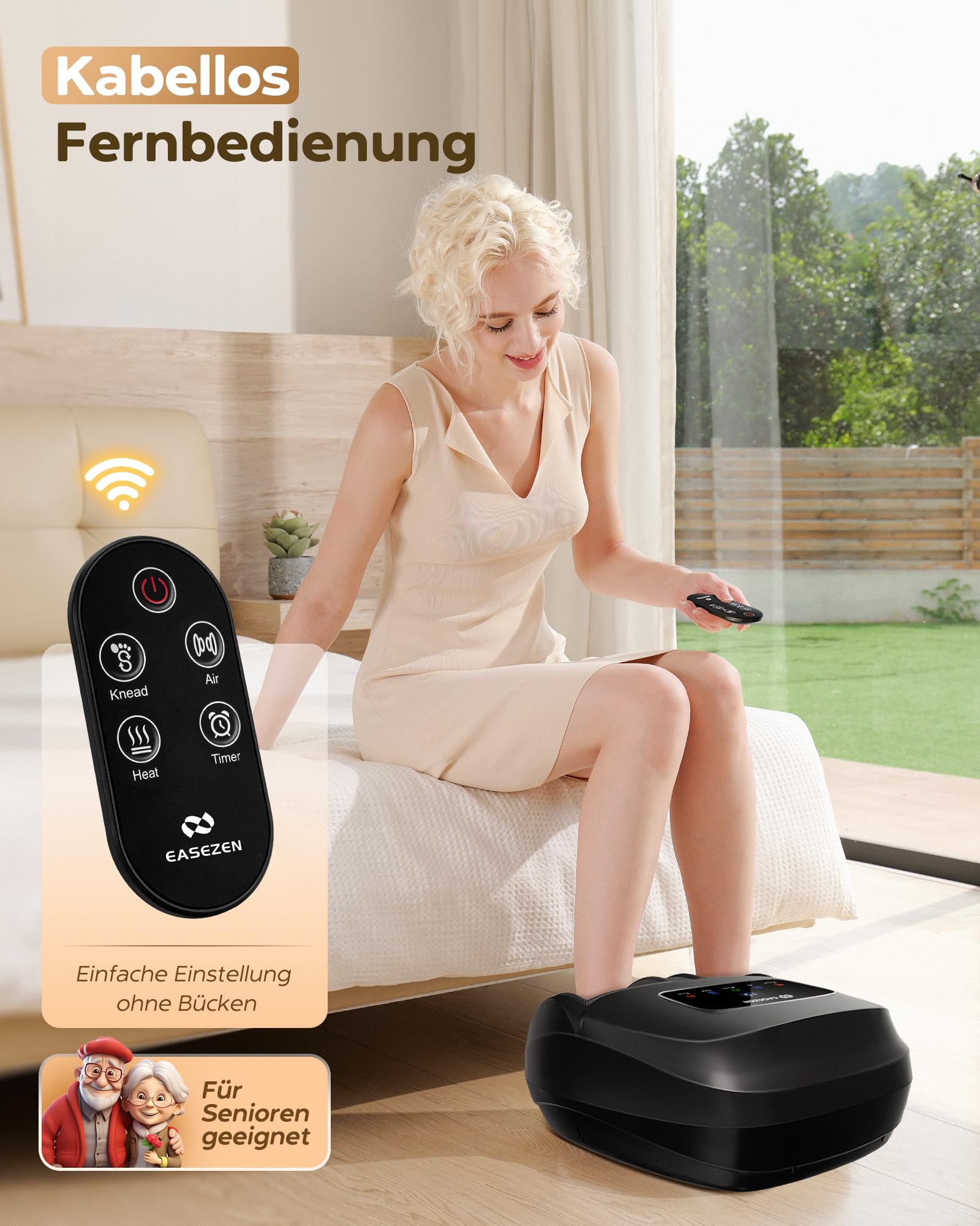 EaseZen Fußmassagegerät, Fussmassagegerät Fernbedienung & LCD, bis Gr. 48 | Shiatsu Fußmassagegerät Vollfuß-Wärme 3 Stufen 3 Knet-/Luftdruckstufen Kunststoffgehäuse, schwarz, bis EU 48