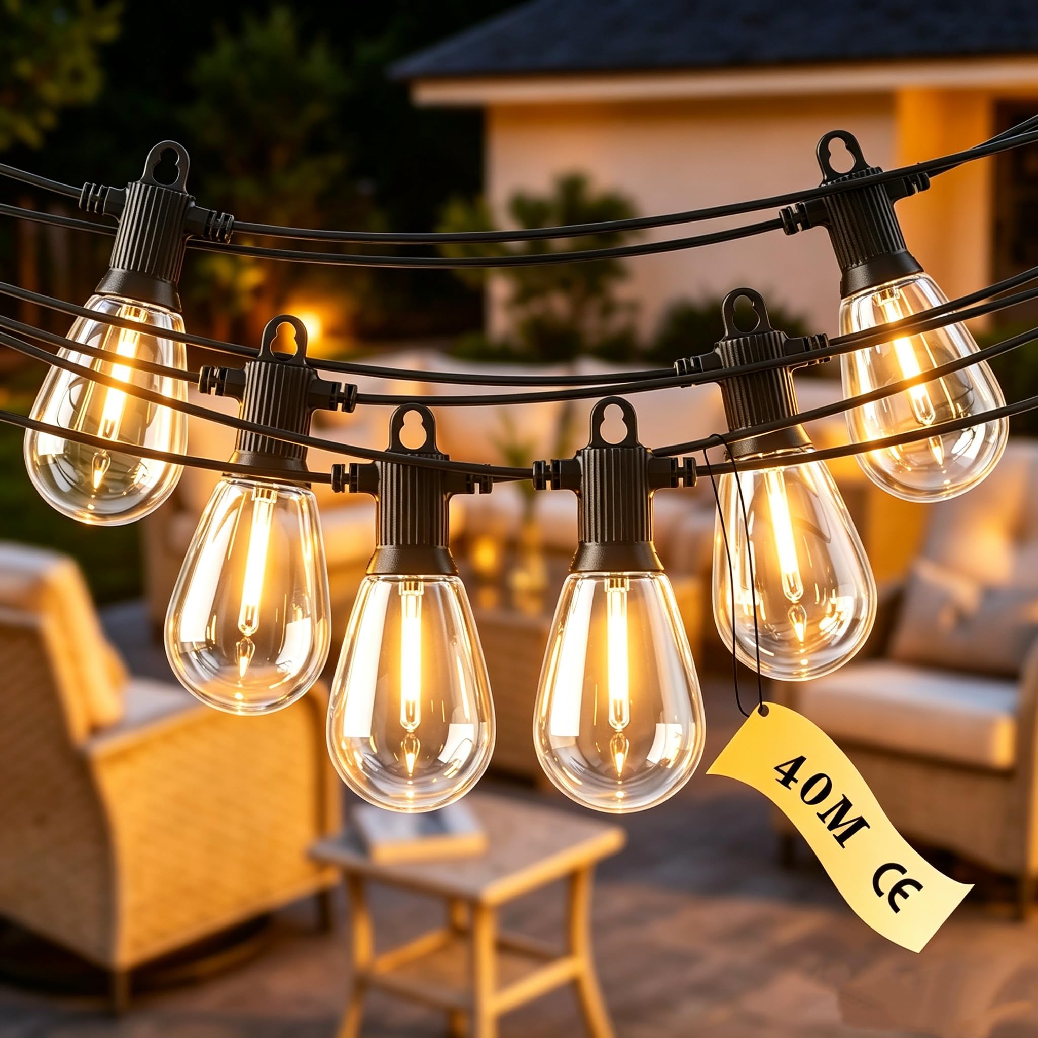 FOOMAN Festoon Lights Outdoor Mains Powered Garden String IP65 Waterproof