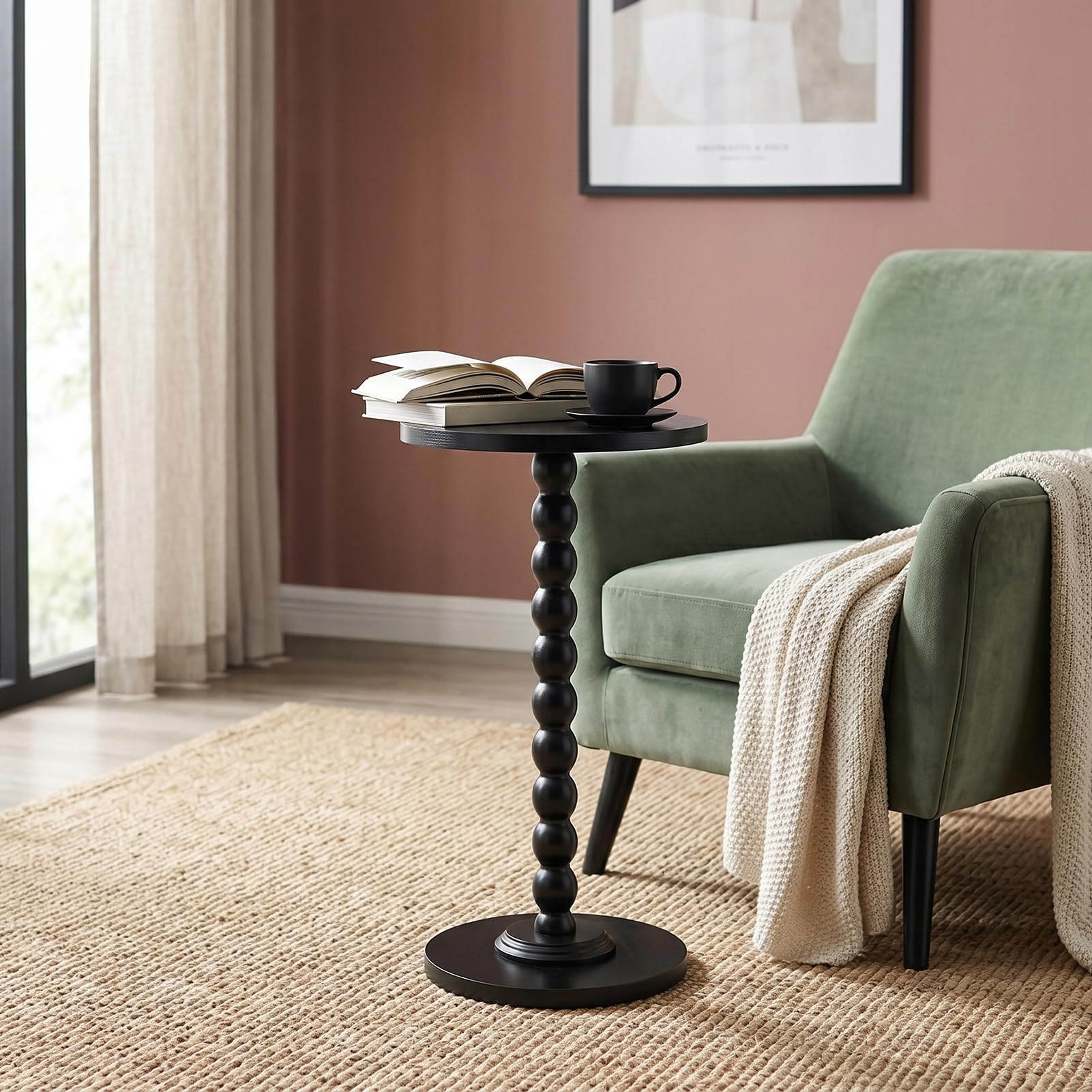 INMOZATA Round Side Table, 30cm Modern End Table for Small Spaces, Black