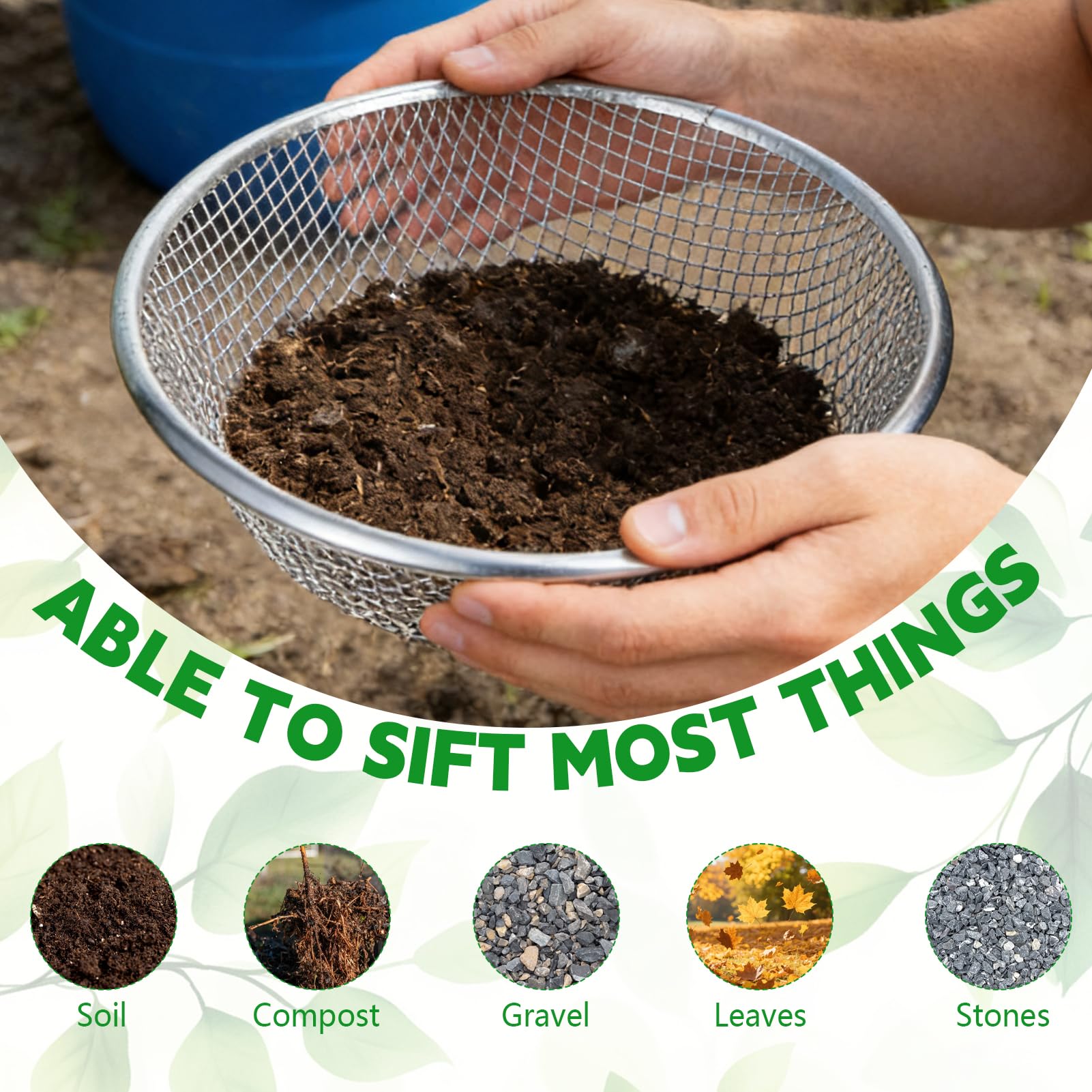 Rainmae 3 Stück Gartensieb 30 cm Sieblochgröße 3 6 10 mm Robust und rostgeschützt Erdsieb Metall Kompostsieb für Erde Steine Kompost und Sand