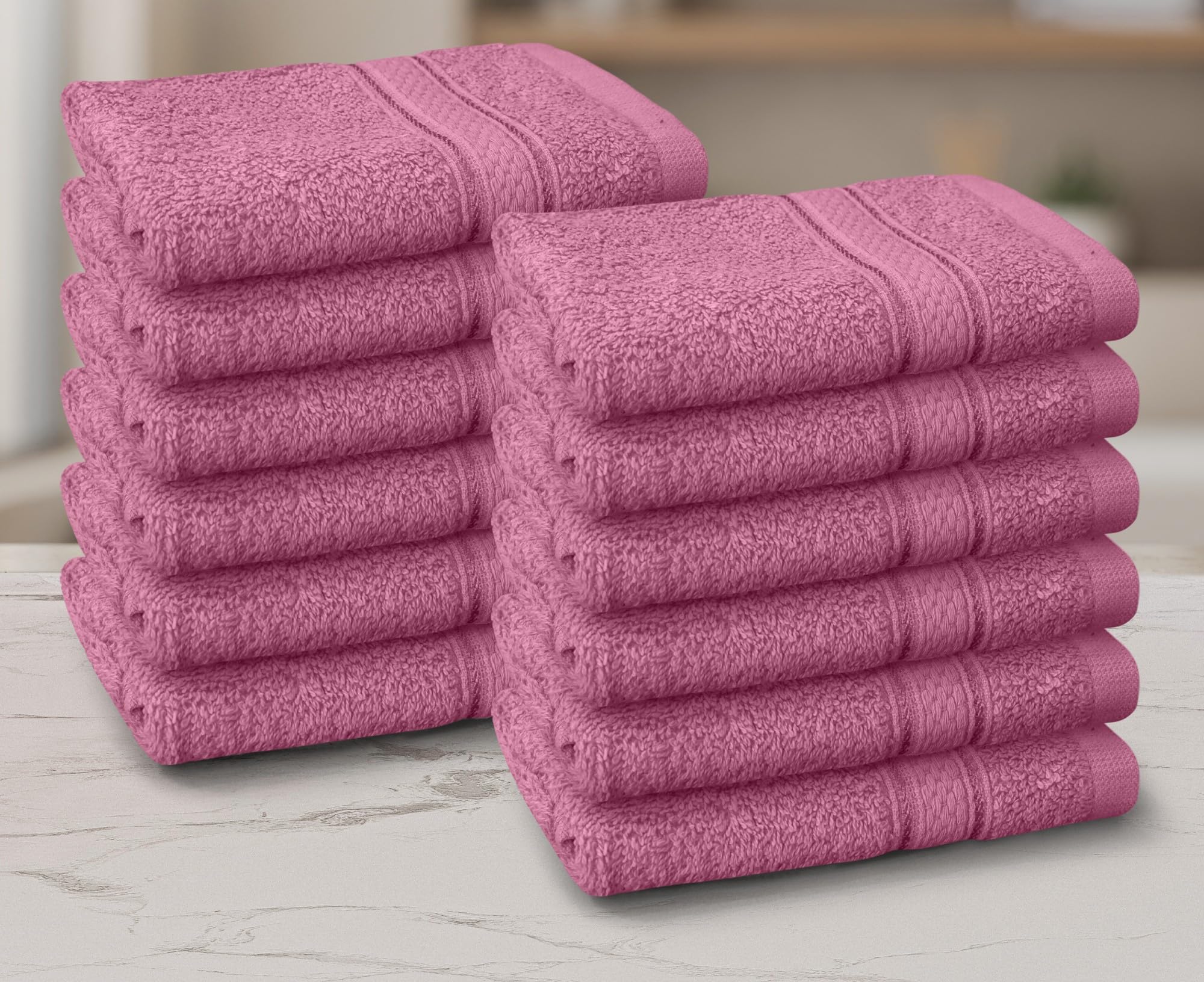 Casabella Pink 12 Pack Flannel Face Cloth - 100% Cotton Face Towels Soft & Absorbent Super Quality Washcloths 30X30cm, Fingertip Towels For Makeup Removal & Cleansing - Face Cloth
