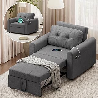 Divano Letto 3 in 1 con USB e Porta Type-C, Divano Pieghevole Salvaspazio con Cuscino Morbido, Tasche Laterali, Schienale Reclinabile, Rivestimento in Tessuto Sherpa, 84x190cm, Grigio Scuro