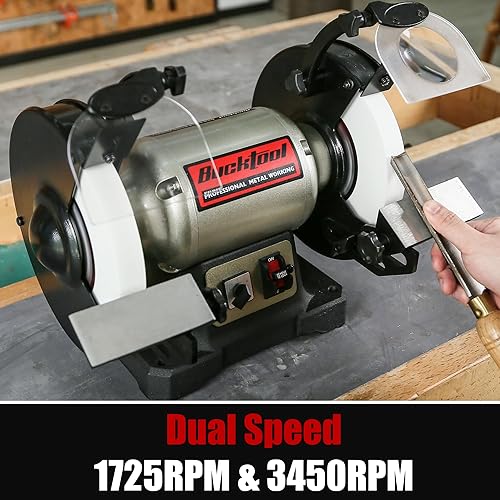 Miniatura 8 de BUCKTOOL Amoladora de banco de alta velocidad de 1.0 HP de 8 pulgadas, amoladora de mesa de 3590 RPM con motor de 8.0 A, amoladora de rueda sin