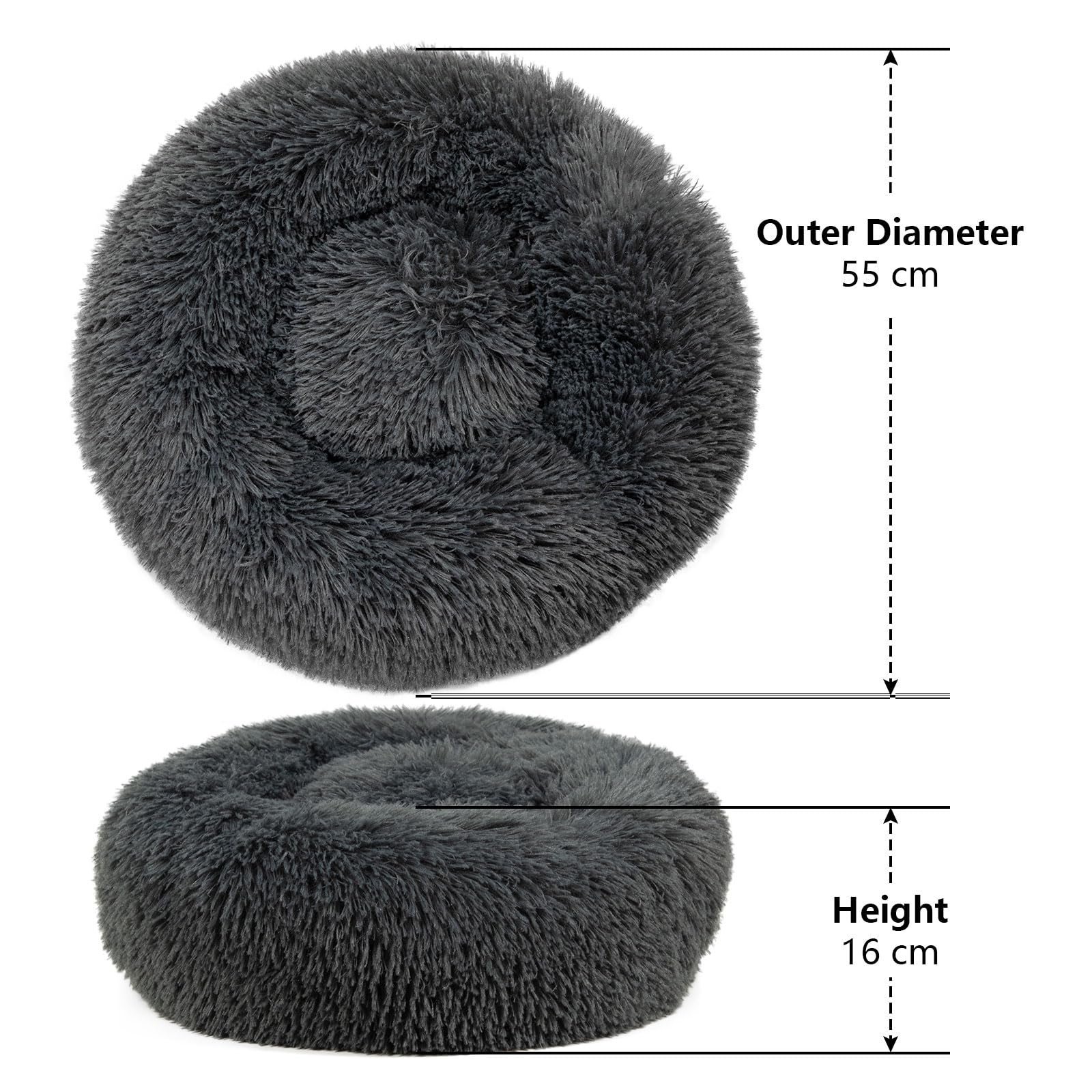 Cat Beds for Indoor Cats Dog Beds for Medium Dogs Round Pet Bed for Puppy and Kitten with Slip-Resistant Bottom Plush Donut Cat Bed, Dark Grey