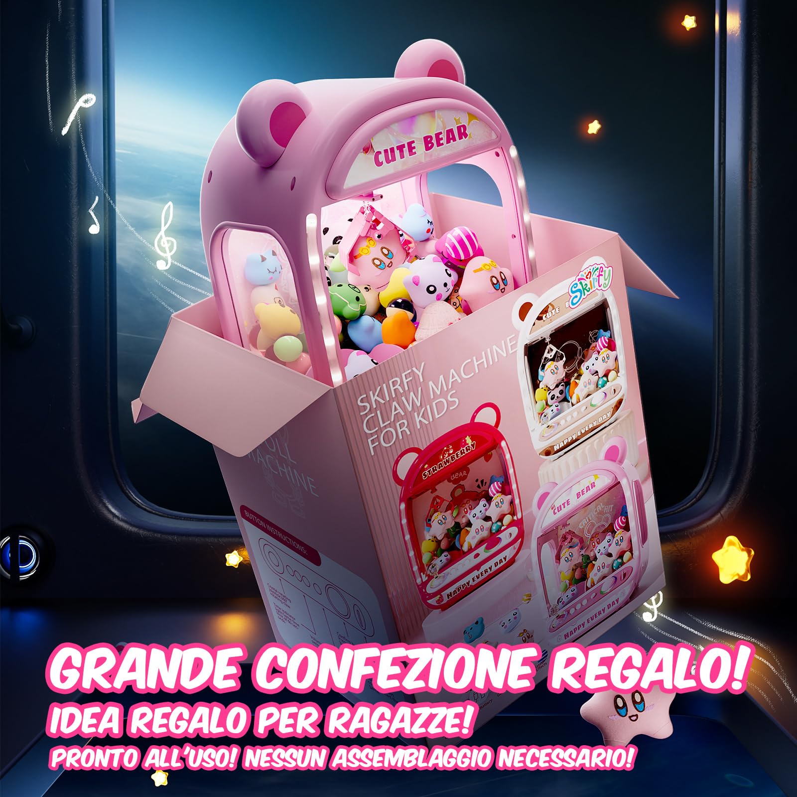Skirfy Macchine per Artigli per Bambini,Giocattoli unicorni per Ragazze dai 6 Anni in su,Mini distributore Automatico di Giochi Arcade con Giocattoli Squishy Fidget,Claw Machine,Easy to Control,Pink