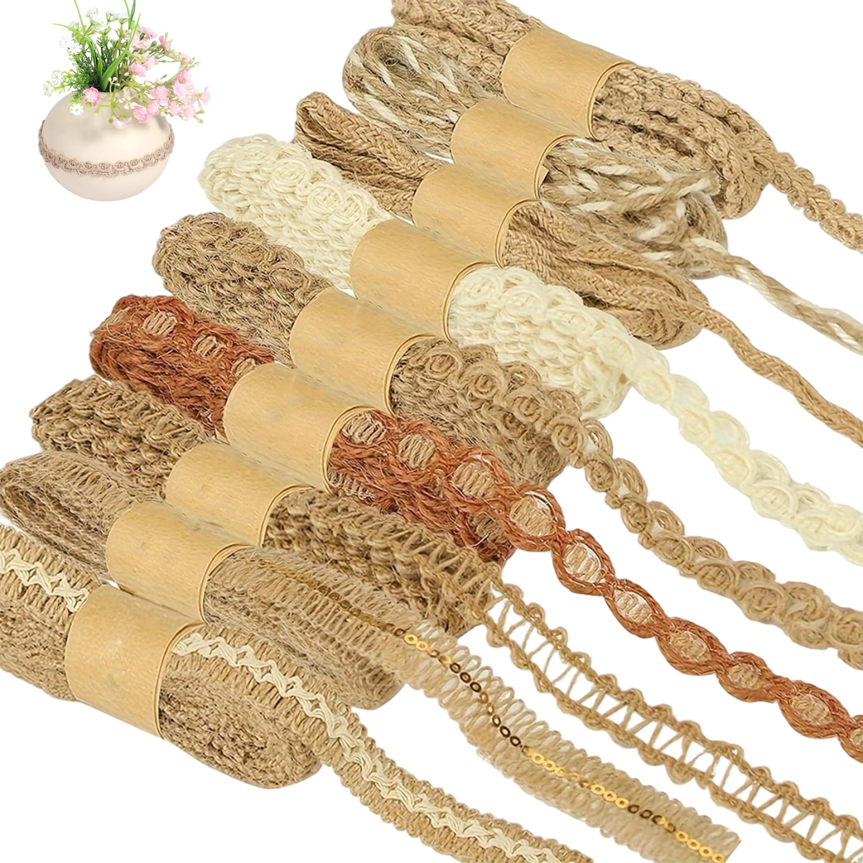Licsaliwe Burlap Ribbon - 9 Rolls Assorted Jute Craft Ribbon, for Rustic Wedding Decor Present Wrapping and Boho DIY Projects