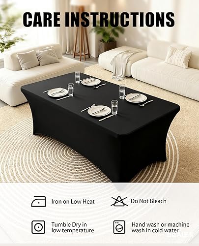 Miniatura 6 de Mantel de elastano de 6 pies, paquete de 2 manteles rectangulares elásticos ajustables, lavables para fiestas, pícnic, bodas, banquetes, cumpleaños