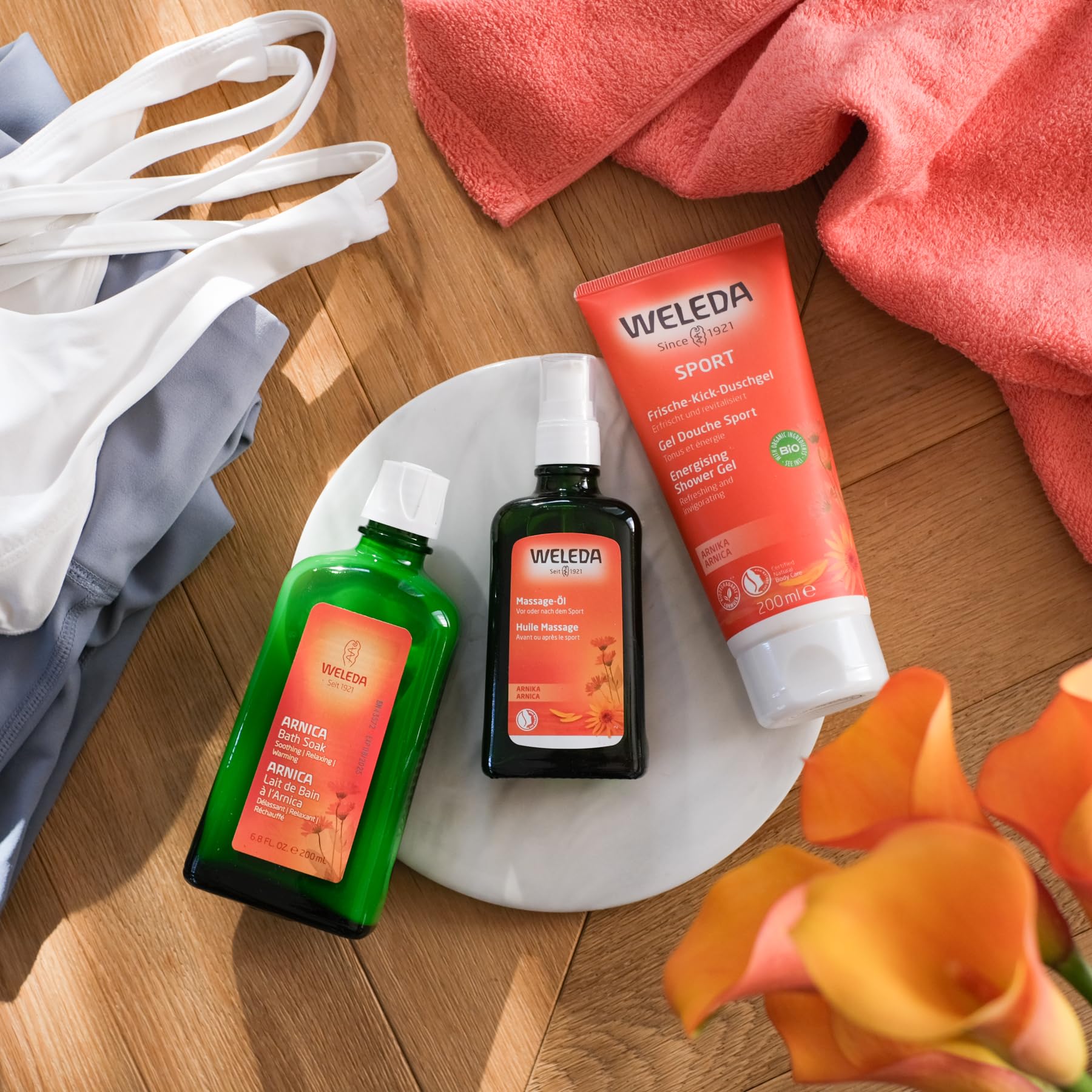 Weleda – Gel de Ducha Sport, Limpia sin Resecar, Revitaliza la Piel y Relaja los Músculos, con Extracto de Árnica y Aceites Esenciales, 100% Biodegradable, Vegano, para Todo Tipo de Pieles – 200 ml