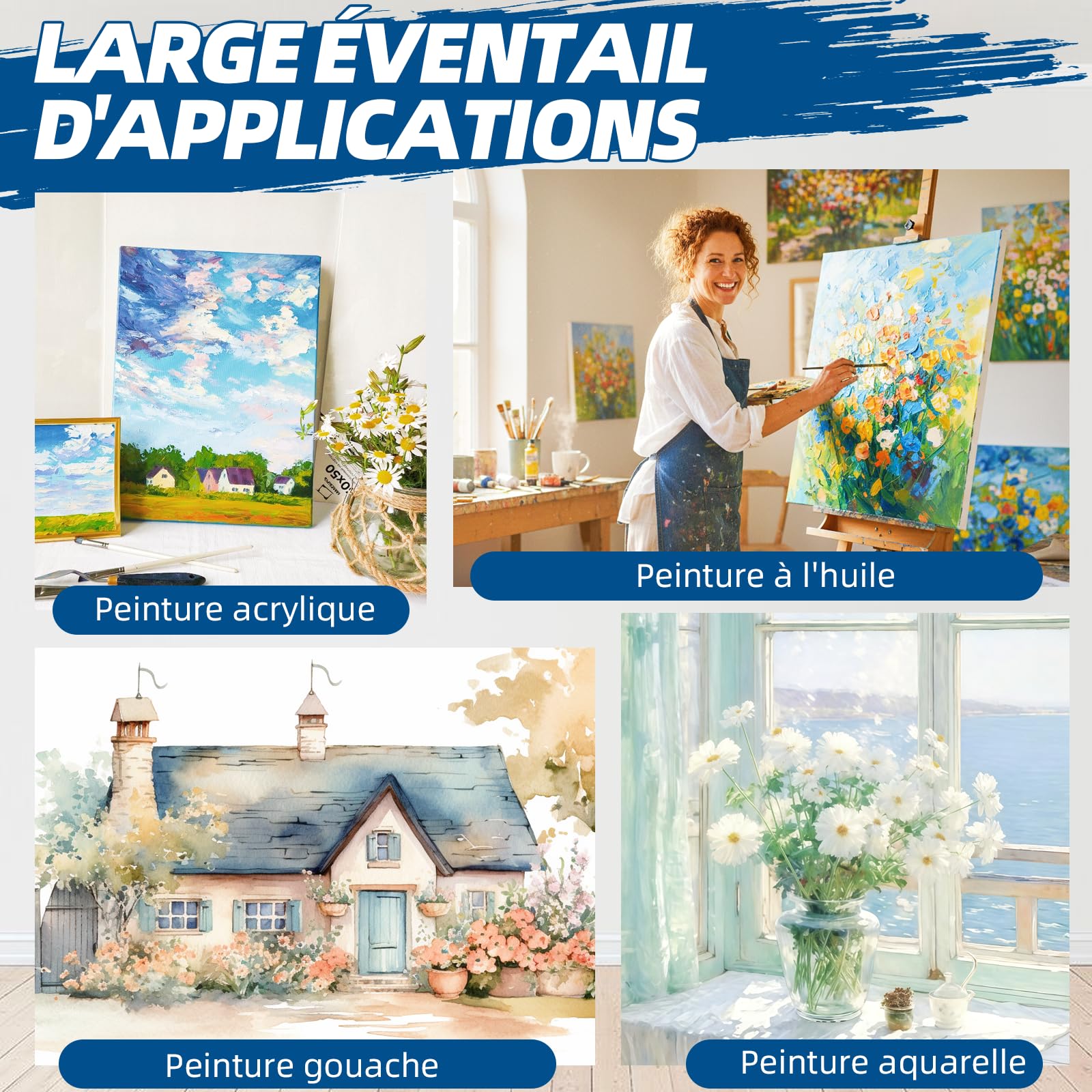 Rouleau de toile en pur coton 280 g/m², toile lourde pour impression couleur haute définition, convient à la peinture acrylique, à l'huile et à jet d'encre. (76 cm x 10 m)