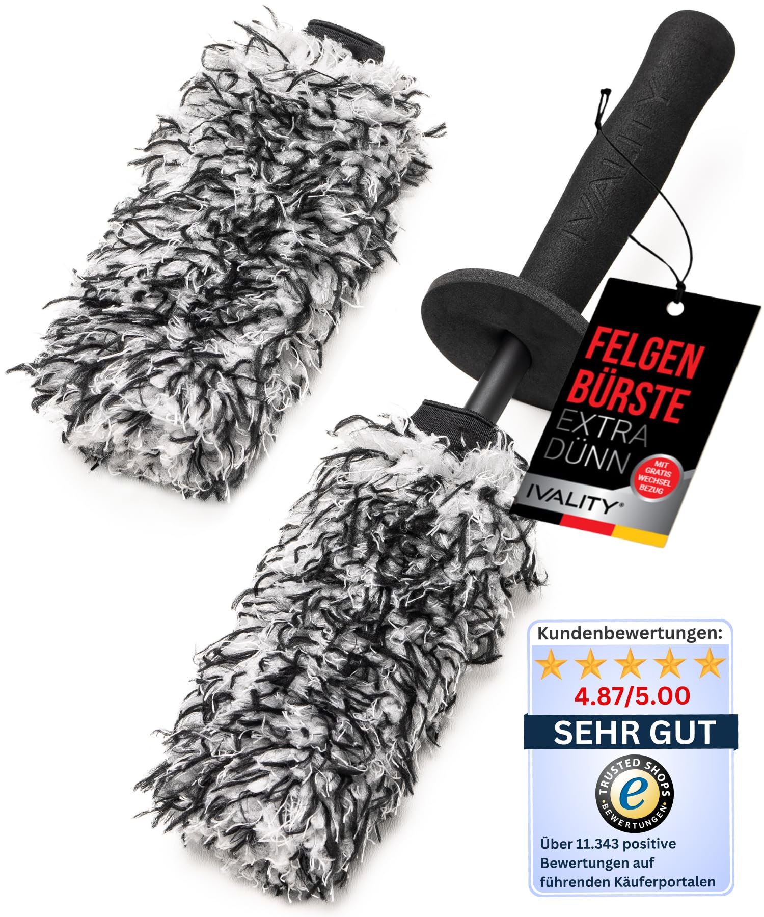 Ivality® Mikrofaser Felgenbürste Ultra dünn- Standard 36 cm - Für eine schonende Reinigung - Ideal für hochwertige Felgen – Felgenreiniger Microfaser Felgenbürste Alufelgen Auto Felgen Bürste