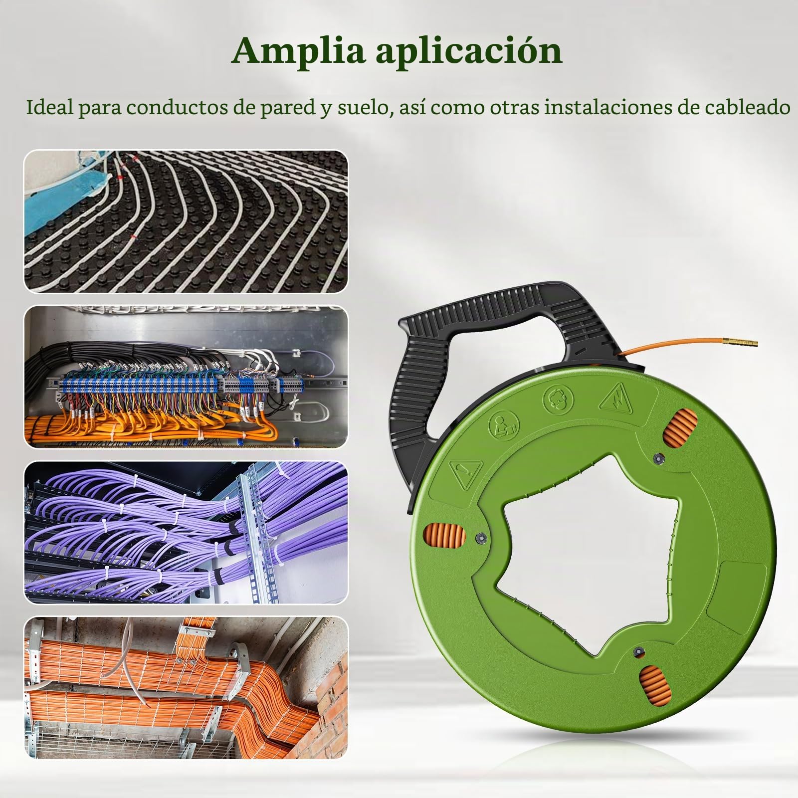 50m Guia Pasacables Profesional, 4.5mm de diámetro Sonda Elettricista Guia Electricista con 5 Adaptadores, Pasacables Electrico para Tirar de Cable Guía