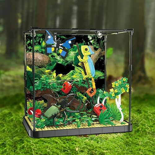 Miniatura 2 de ZYLEGEN Rainforest Jungle - Bloque de construcción de tanque de insectos con lagarto, mariposa, mariquita, plantas de jardín forestal, ladrillos,
