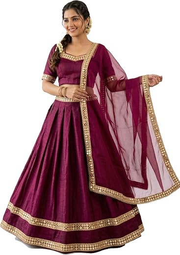 GAURIKIRAN FASHION Women's Silk Lehenga Choli Dupatta Set Semi-Stitched Blouse(unstiched)