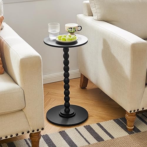 Miniatura 7 de Mesa auxiliar redonda, mesa de bebida de madera maciza, mesita de noche minimalista moderna, mesa auxiliar para sofá de sala de estar, mesa de