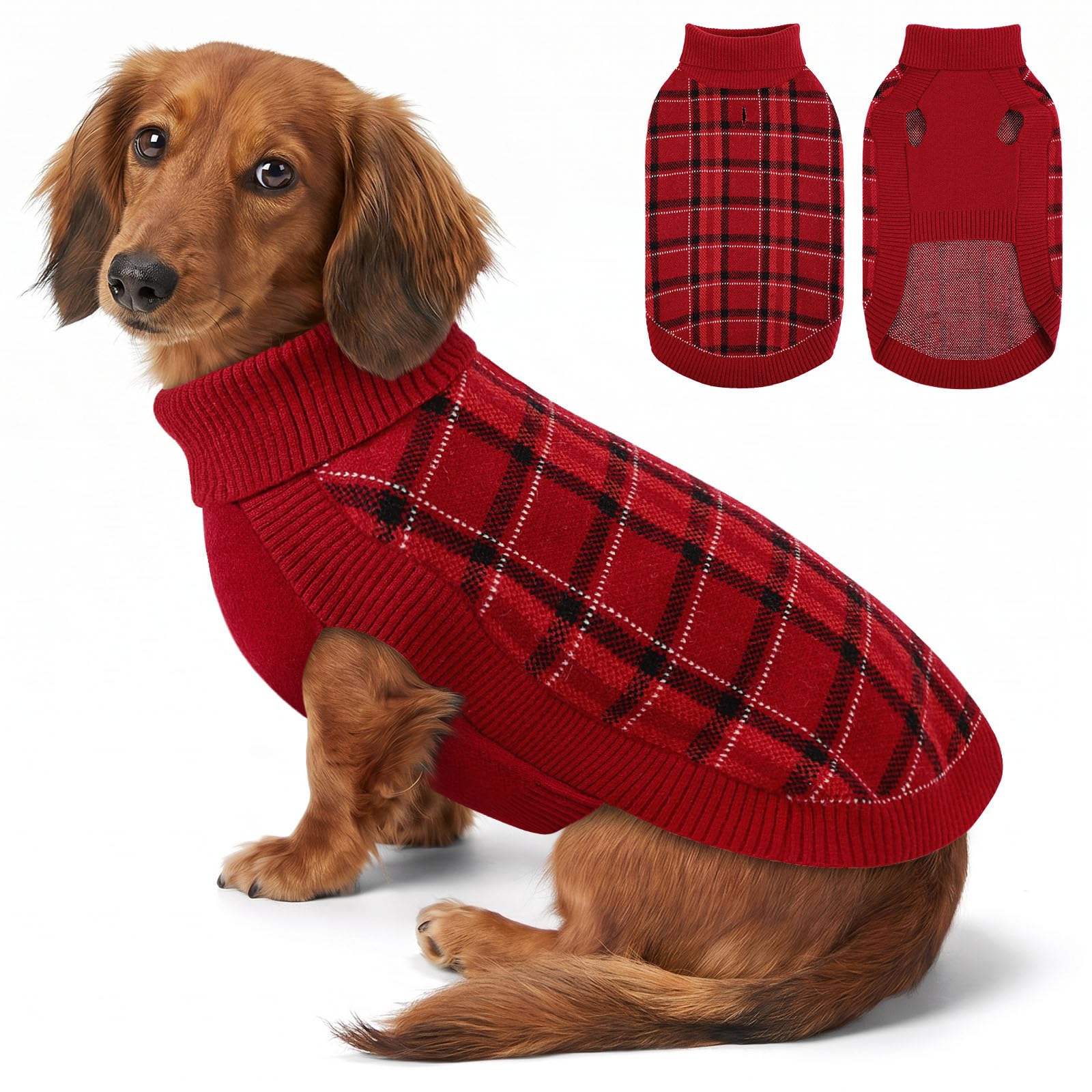 Queenmore Small Dog Jumper Stretchy Knitted Puppy Jumper (Red, S)