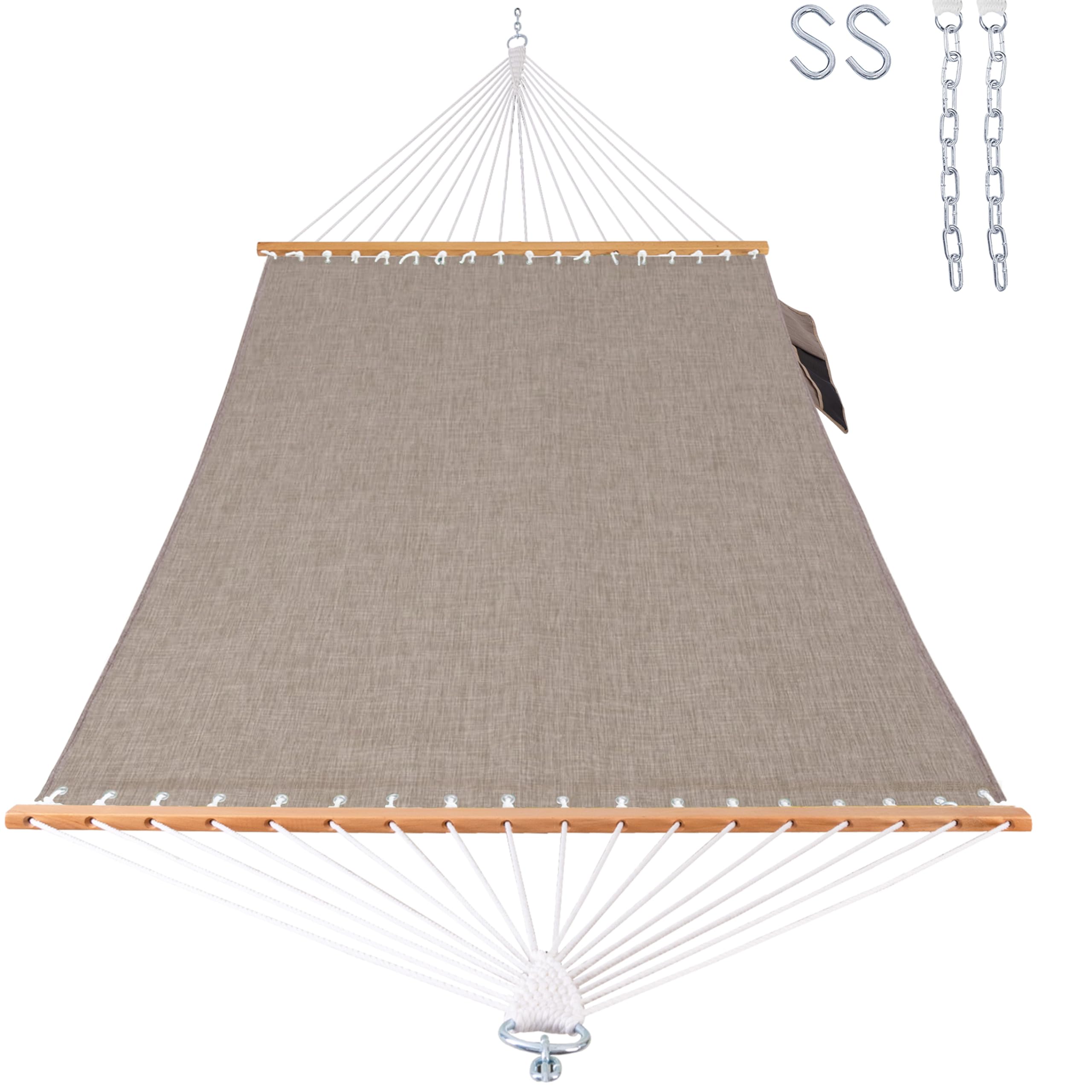 Lazy Daze Hammocks 11 FT Quick Dry Hammock Olefin Blend Textliene Hammock with Spreader Bar 2 Person Hammock with Chains Outdoor Outside Poolside Backyard Beach 450 lbs Capacity, Khaki