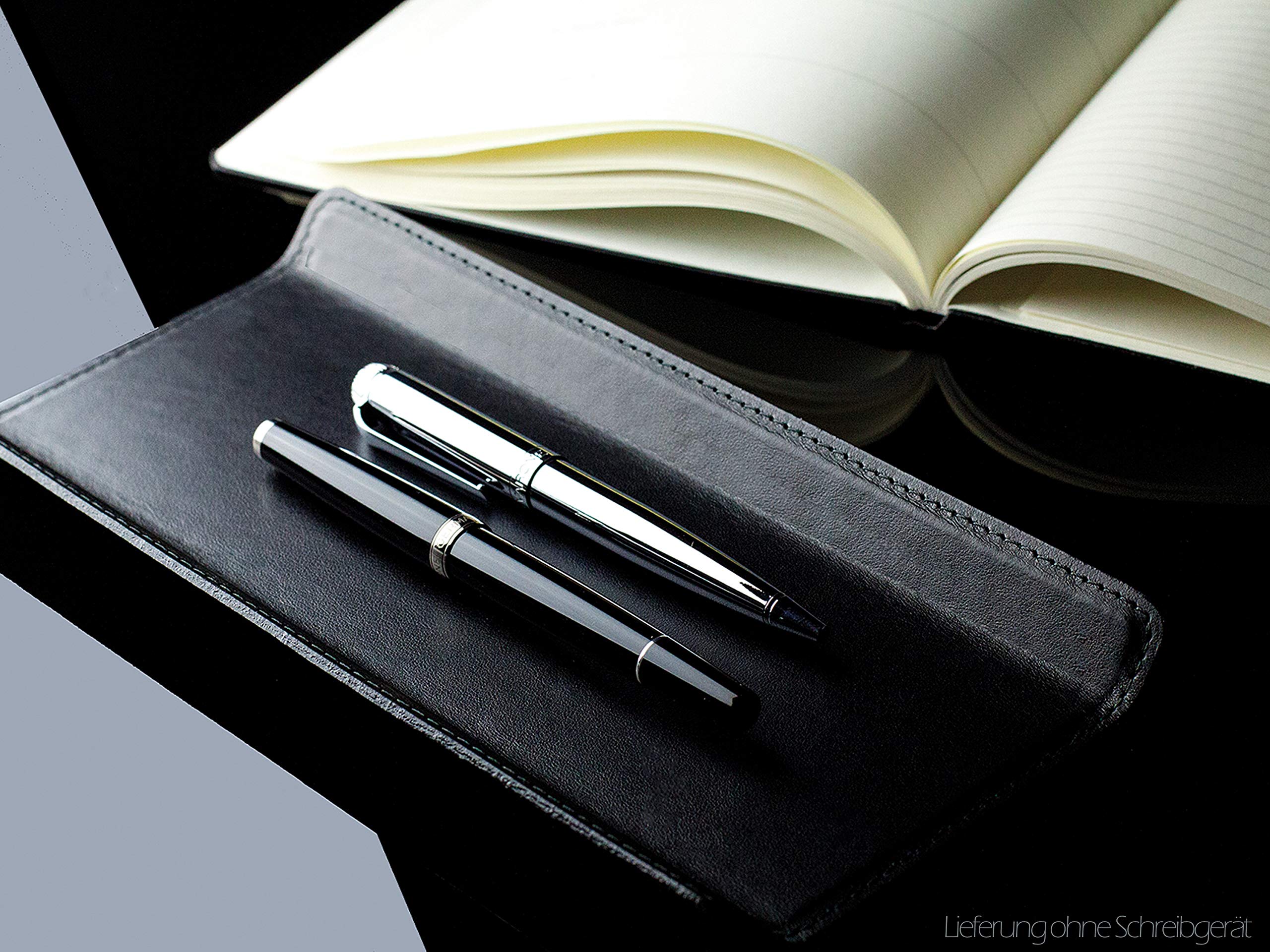 DELMON VARONE - Federschale aus Cambridge Top Grain Leder schwarz - Echtleder Stiftablage für Kugelschreiber und Füller - Elegante Stifteschale mit schwerer Metalleinlage für Schreibtisch und Büro