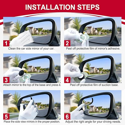 Miniatura 4 de LivTee Espejos de punto ciego, espejos retrovisores convexos de vidrio HD sin marco, gran angular ajustable para espejo lateral, accesorios Ovalado