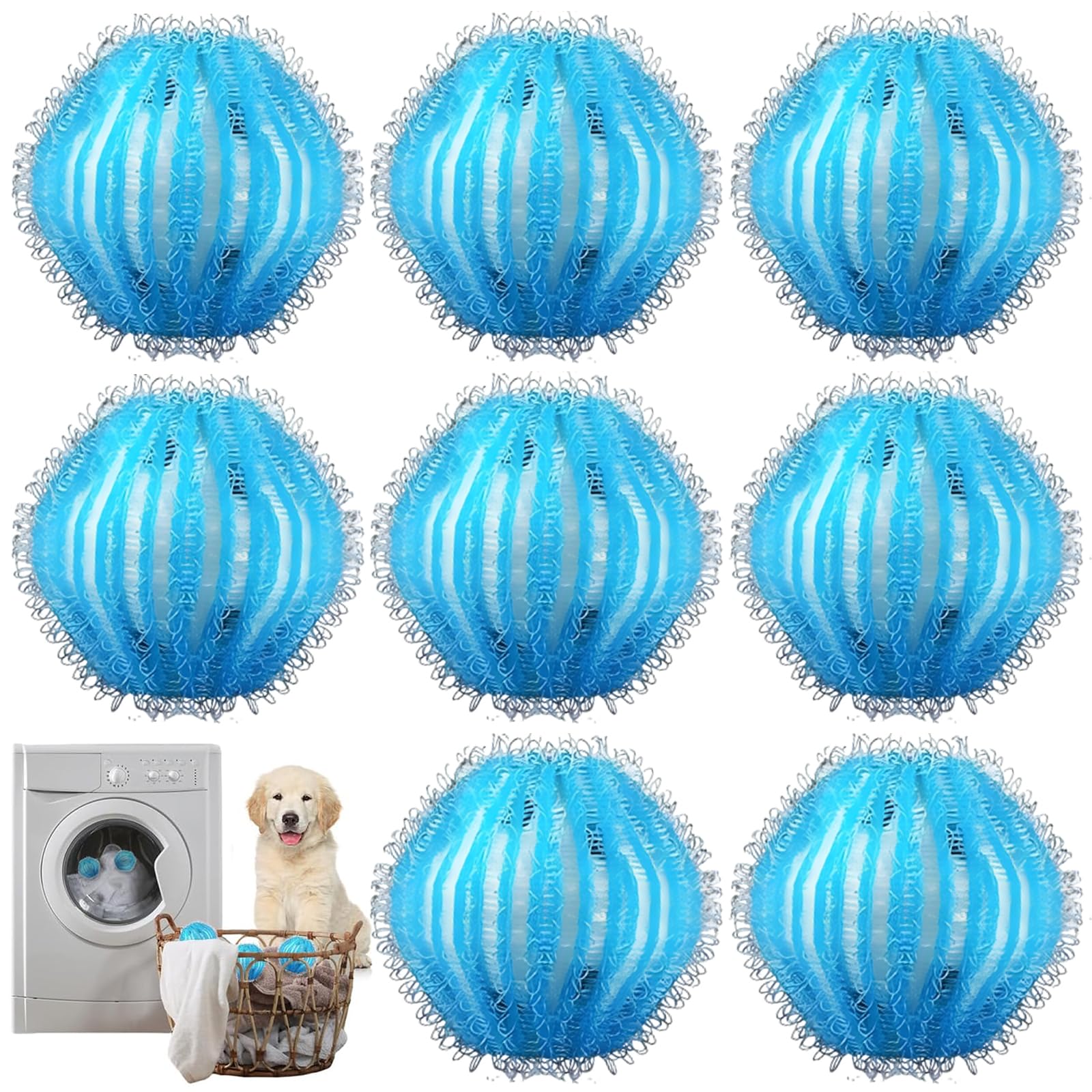 Washing Machine Hair Catch, 8 Pieces Washing Machine Hair Catch, Reusable Hair Collector, Removes Cat, Dog and Other Pets from Clothes and Clothes (Blue)