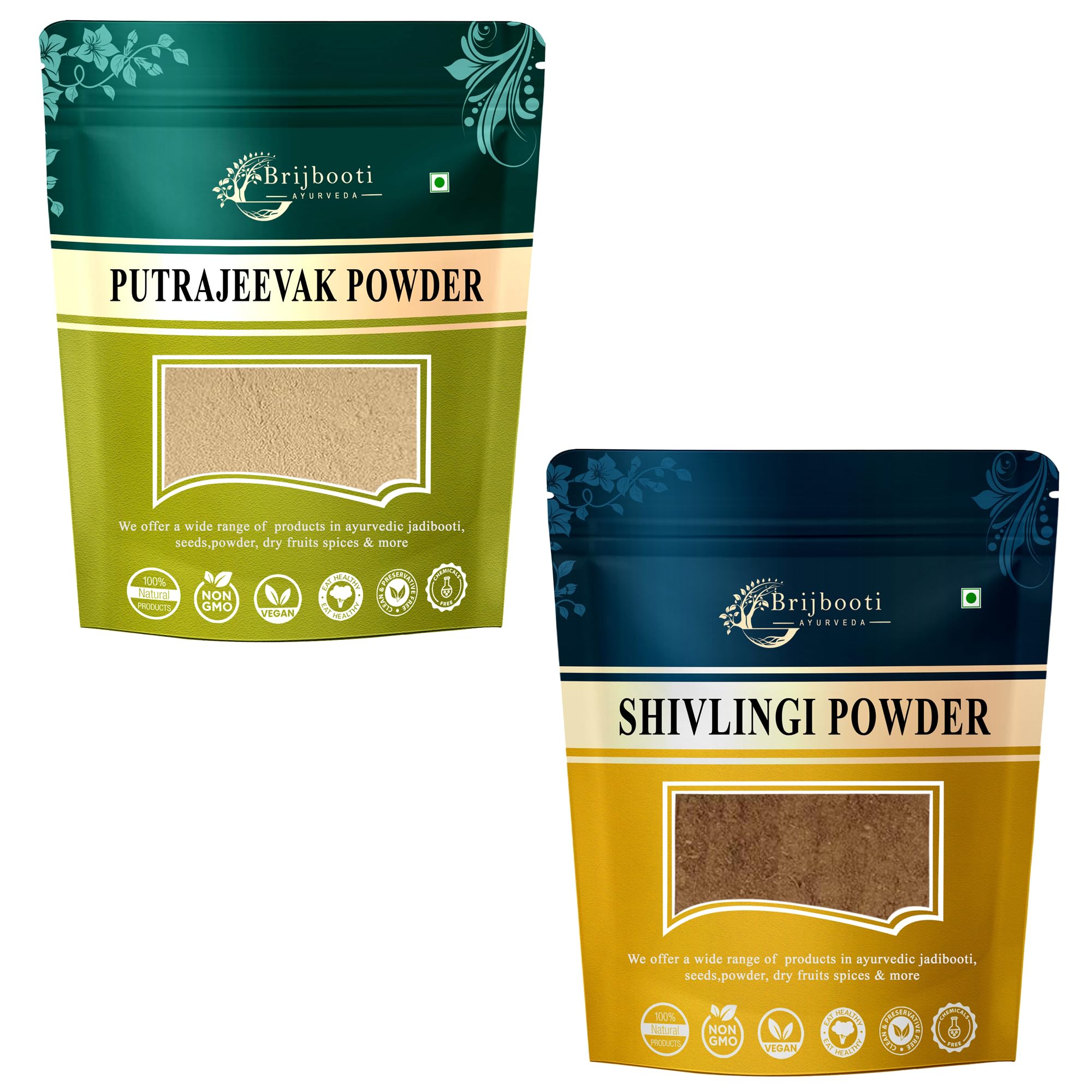 Brijbooti - Putrajeevak beej and Shivlingi beej combo Powder 100 Gr Each Putra jivak Powder- Shivlangi Powder