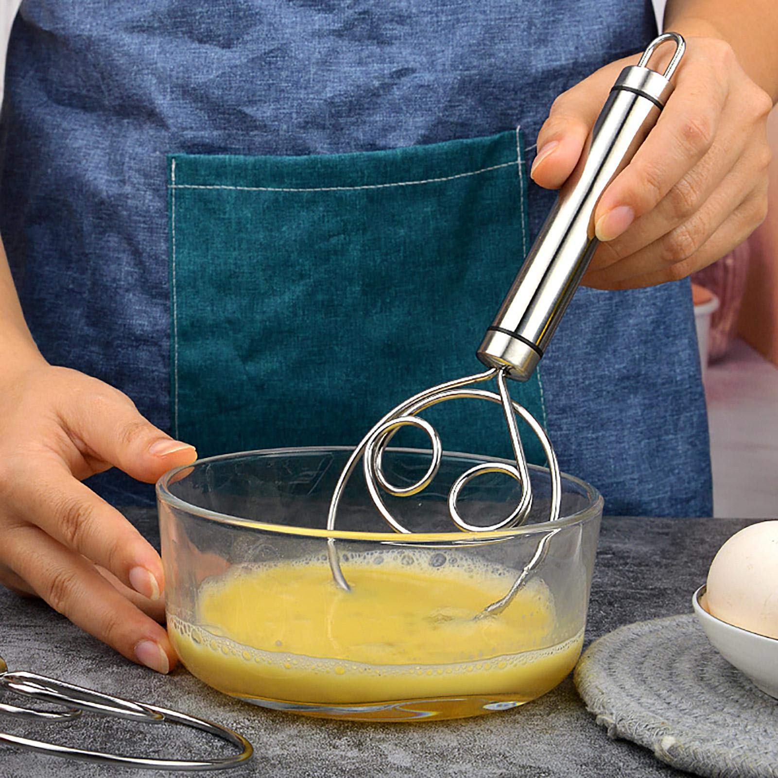 Dänischer Teigbesen, Edelstahl, Handmixer für Brot und Desserts, Backutensilien, Einzel- und Doppelaugen-Design, perfekt für Hobbybäcker und Profis