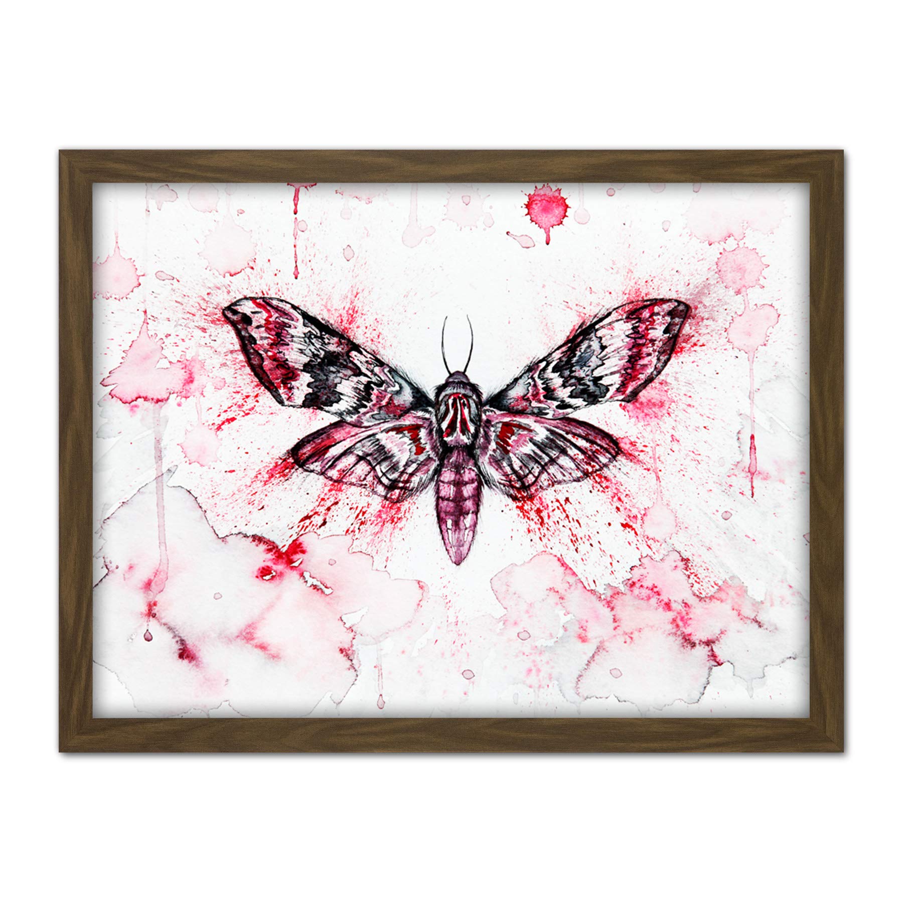 Artery8 Red Moth Wings Insect Watercolour Painting Artwork Framed Wall Art Print 18X24 Inch