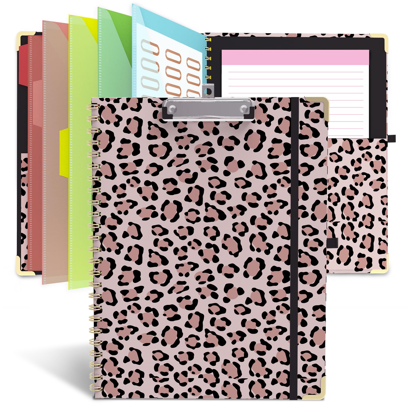 Clipboard Folio with Storage 8.5 X 11 Padfolio Notebook, Clipboards with Notepad Spiral with 10 Pockets and 5 Folders Nursing Teacher School