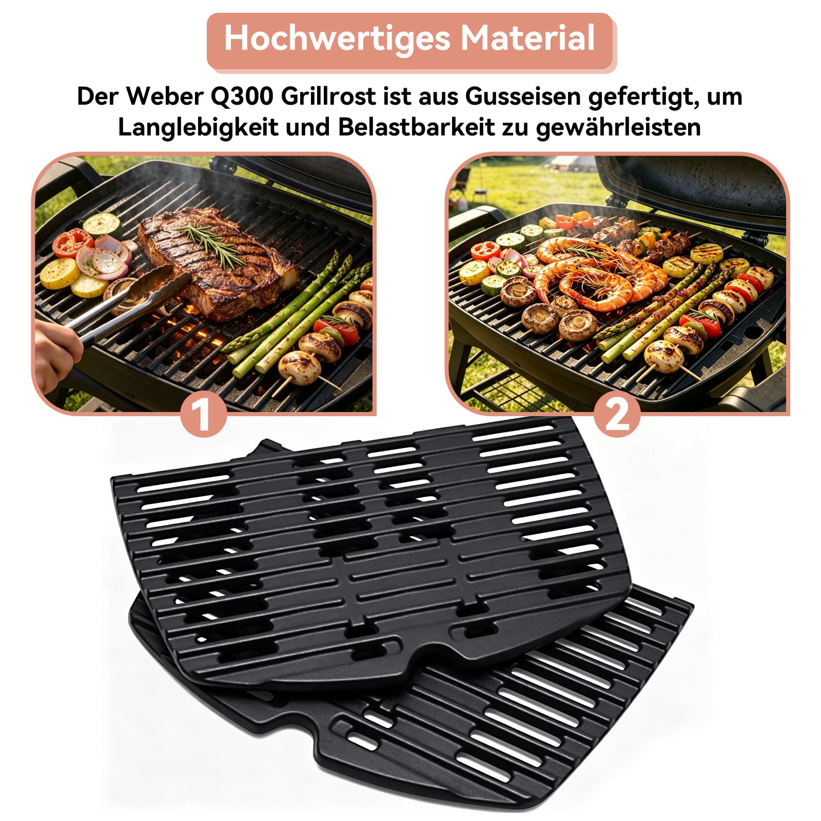 7646 - Griglia di ricambio per barbecue Weber Q300, Q320, Q3000, serie Q3200, 45 x 32 cm, accessorio per barbecue Weber Q300,7584,586002,57060001,404341,2 pezzi