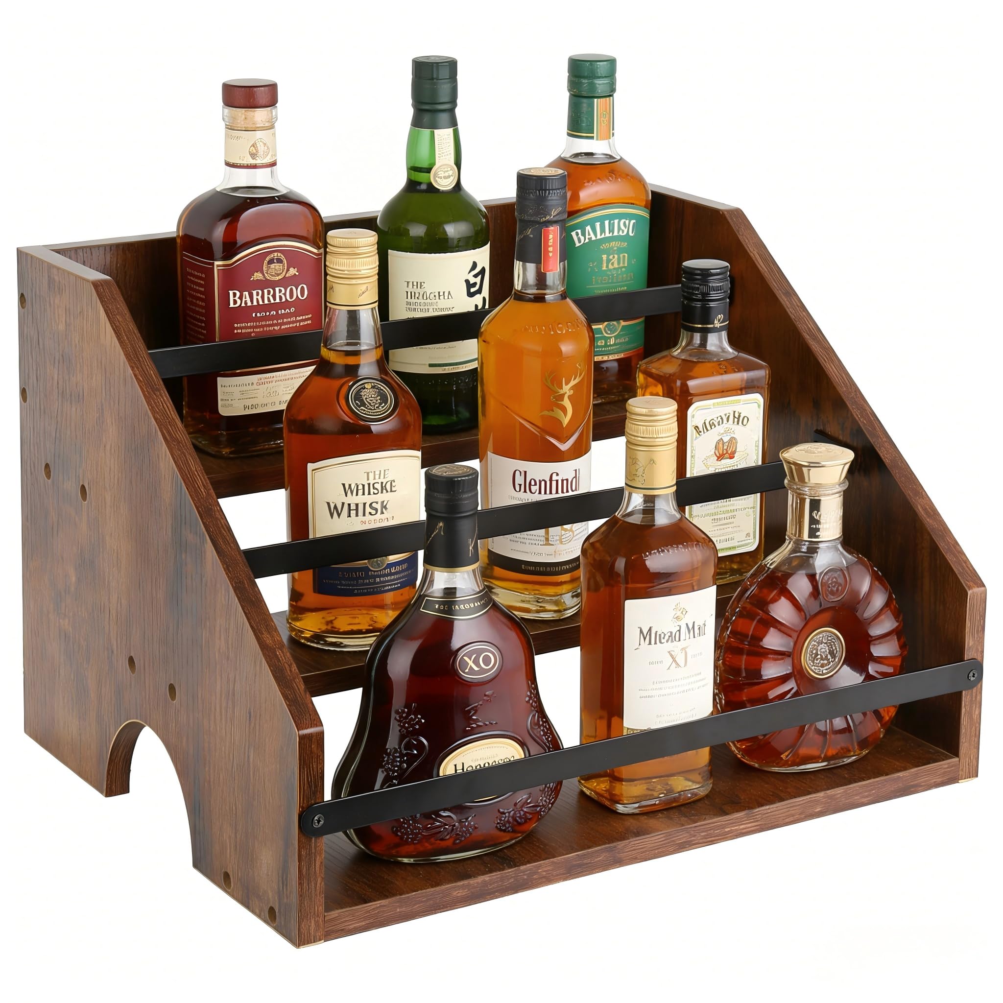 Nymblis Liquor Bottle Display Shelf, 3 Step Countertop Liquor Wine Rack
