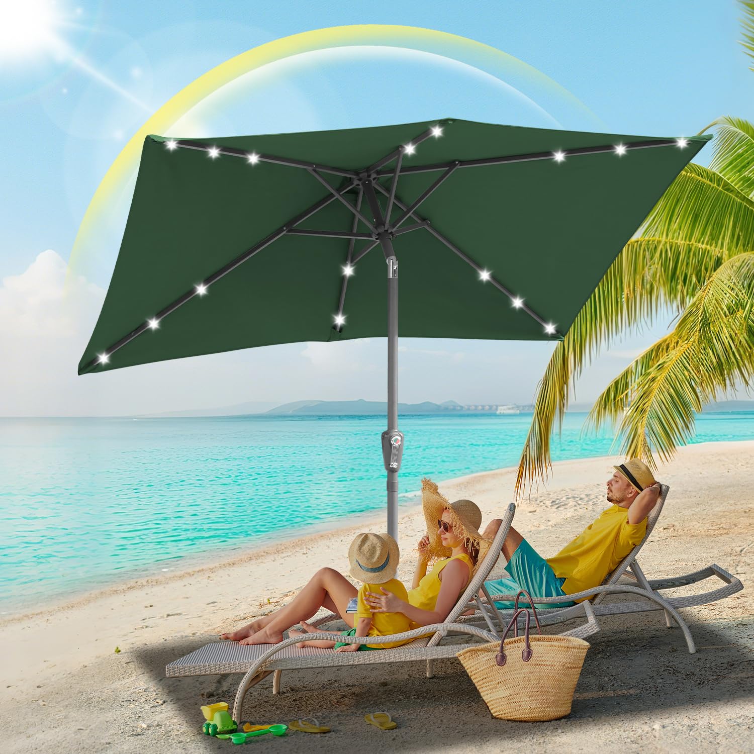 Sonnenschirm 140x210CM / 200x300CM Sonnenschirm Rechteckig Gartenschirm Terrassenschirm Sonnenschutz Schirm Kippbar Großschirm für Balkon,Terrasse,Garten,Ohne Ständer