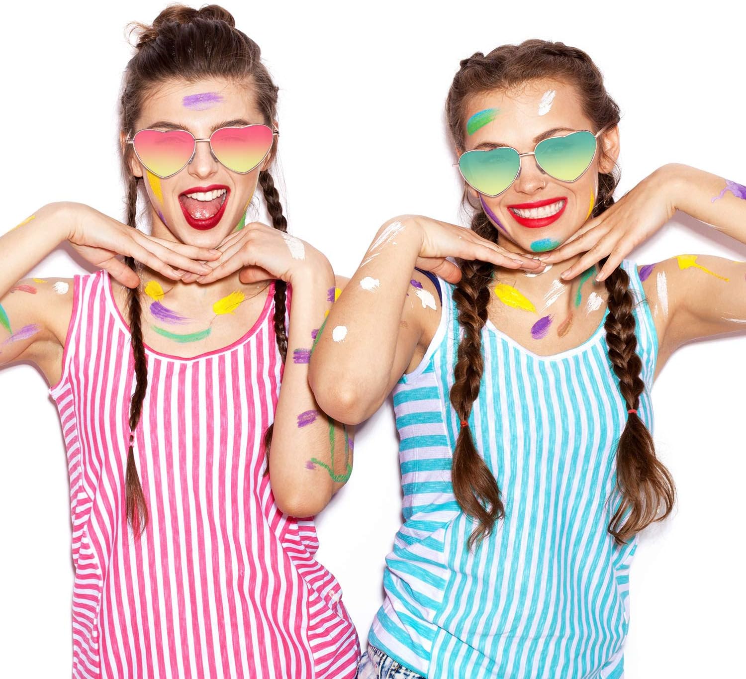 Frienda 6 Pairs Heart Shaped Sunglasses Vintage Heart Frame Multicolor Metal Retro Glasses Women Sunglasses