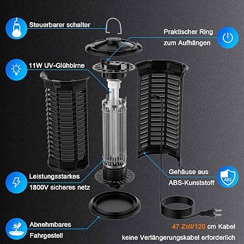 Electric Insect Killer Mosquito Killer Electric Shock Insect Lamp Mosquitoes Effective IPX4 Waterproof Fly Trap Mosquito Repellent for Kitchen Living Room and Children's Room Outdoor
