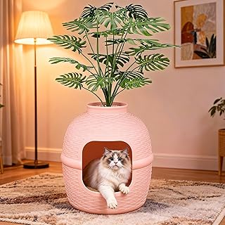 Cat Litter Box, Hidden Litter Box with Faux Plant, Heavy Duty Litterbox Enclosure Furniture