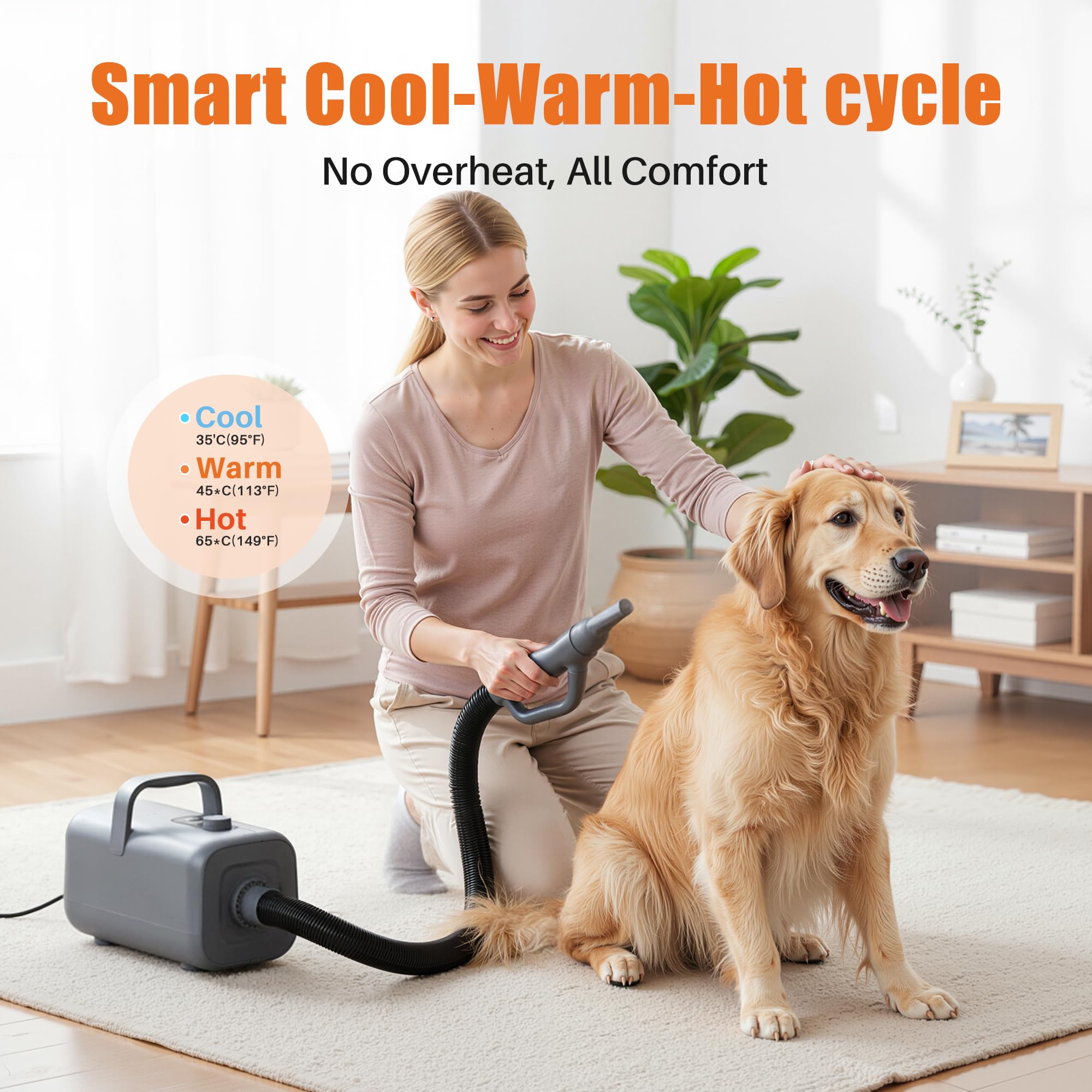 NEWBULIG Dog Hair Dryer with Heater for Grooming, High Velocity Speed view 2