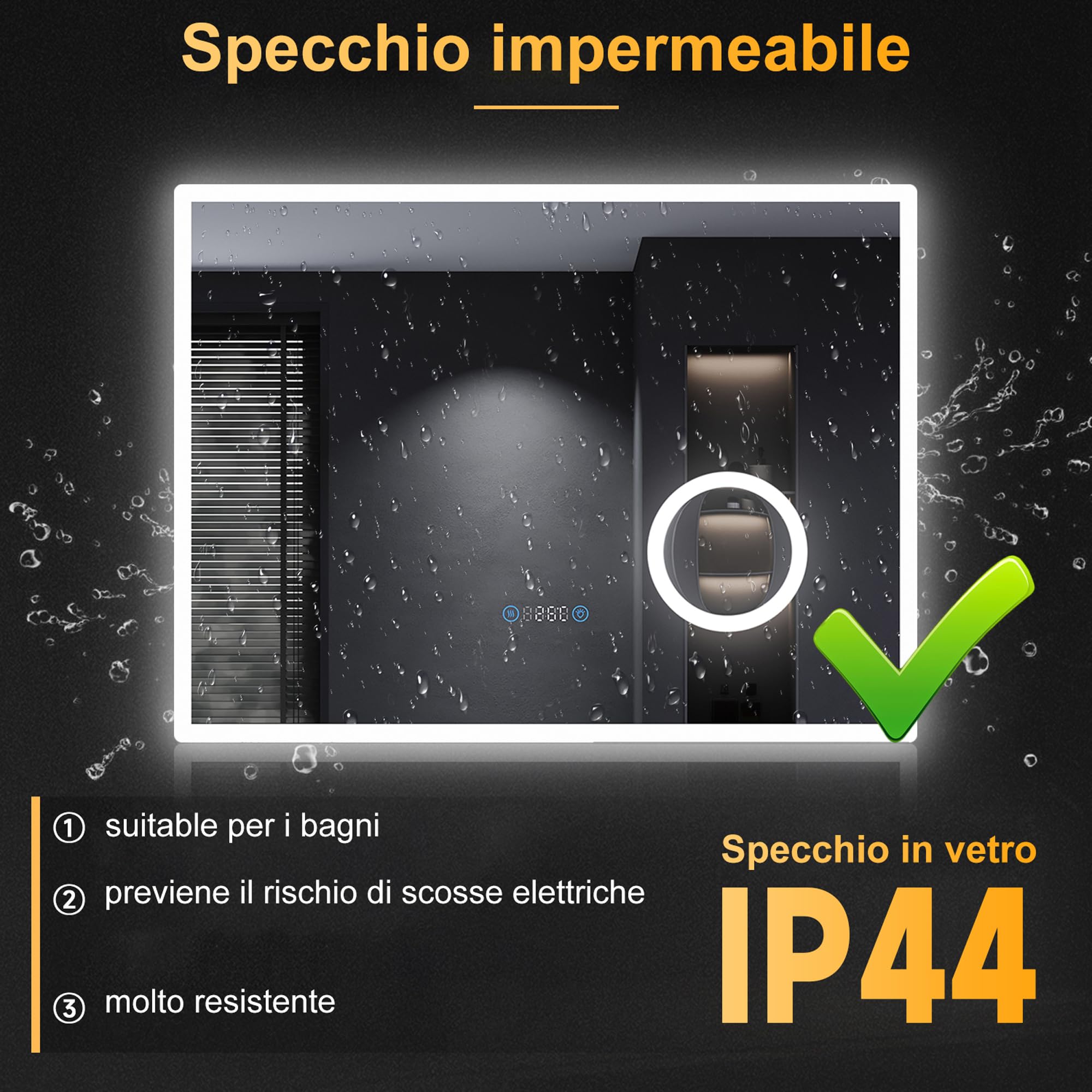 SONNI Specchio da Bagno a LED con Illuminazione, Specchio Con Luci 80 x 60cm Con illuminazione, Funzione Tri-colore Dimmerabile e Infinitamente Dimmerabile con Triplo Ingrandimento