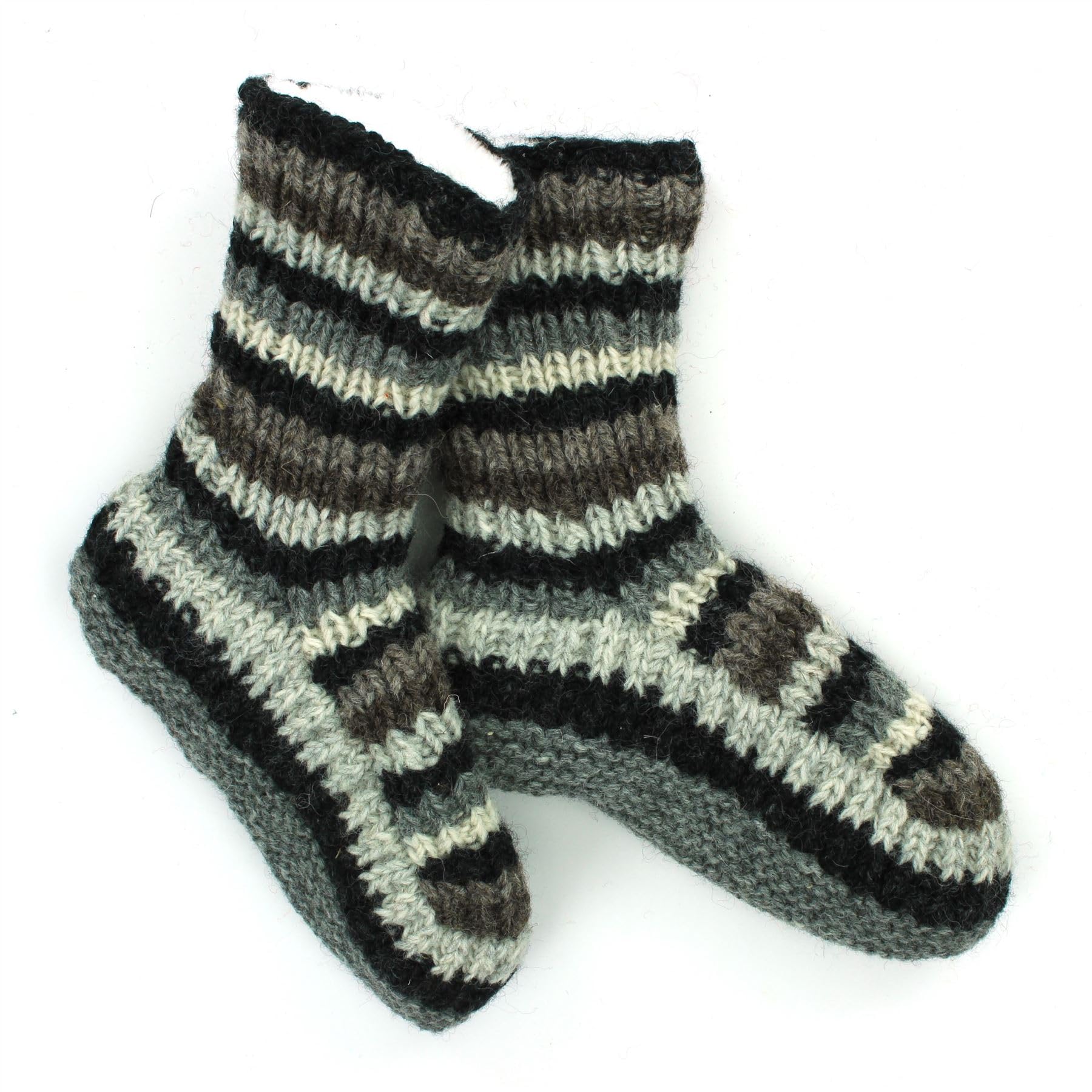 LOUDelephant Hand Knitted Wool Slipper Socks - Stripe Natural