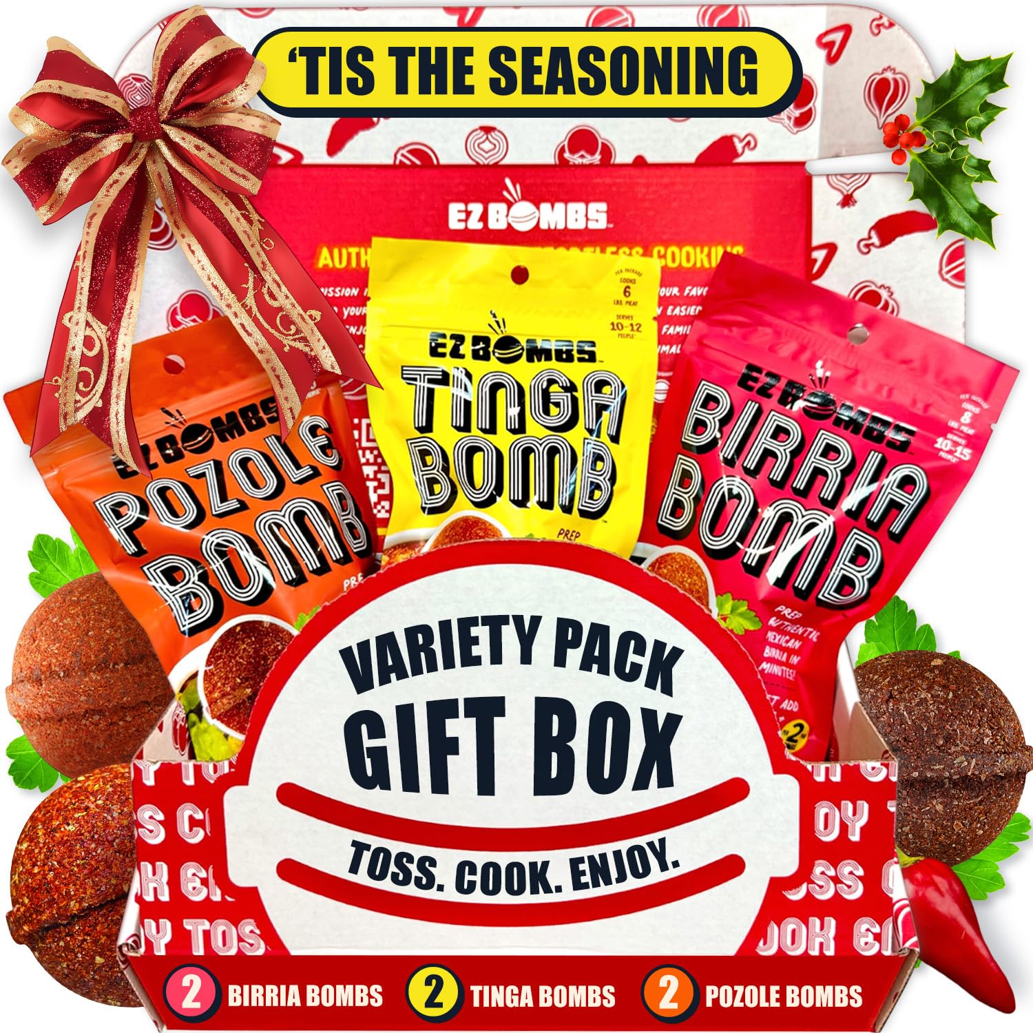 EZ Bombs Variety Pack – Pozole, Tinga &amp; Birria Bomb Seasonings – Authentic Mexican Spice Mix for Tacos, Tortas, Nachos &amp; Pozole Soup – Made with Real Chiles, Herbs &amp; Spices for Quick, Flav