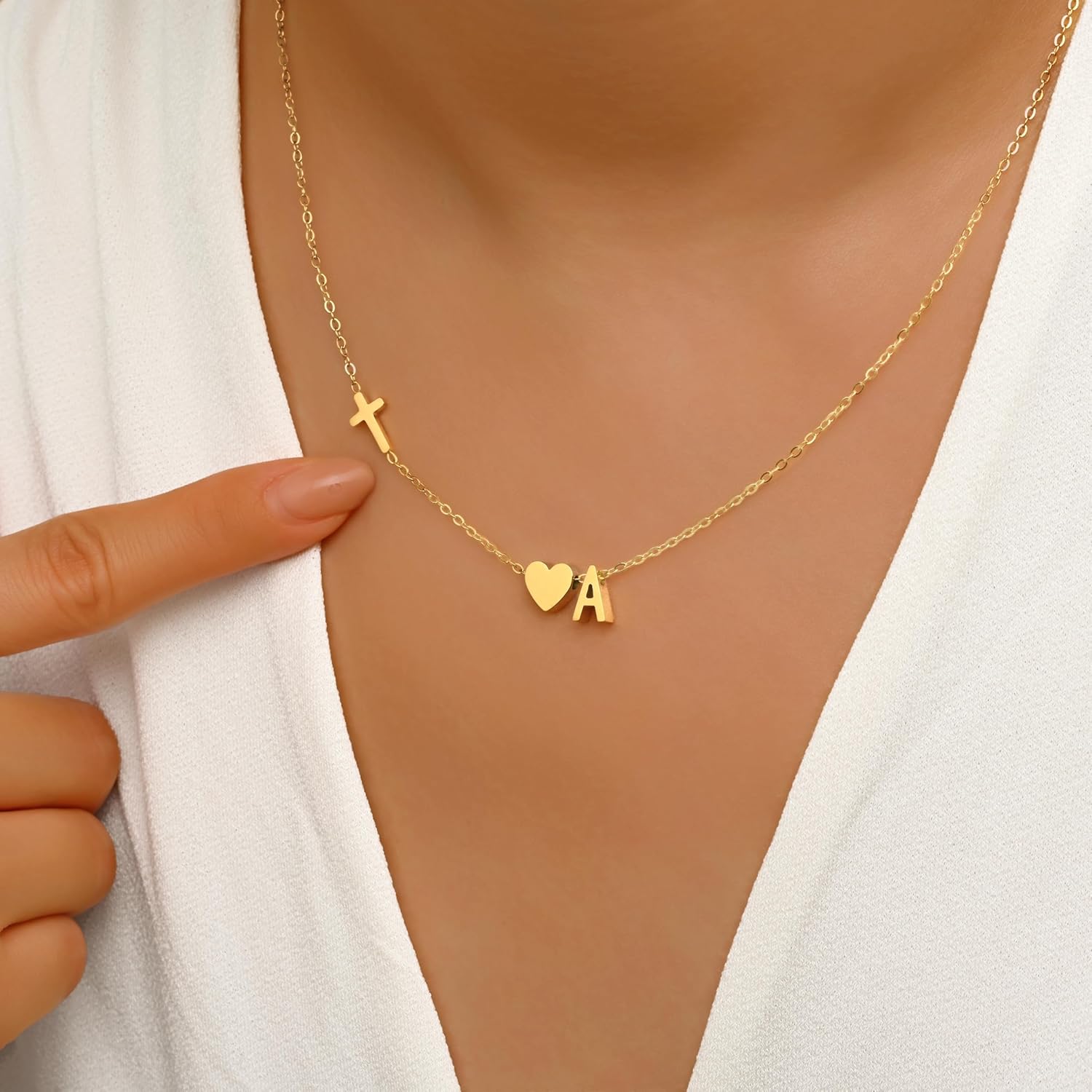 Initial Heart Necklace for Women with Cross, 18K Gold Plated Heart Initial A-Z Pendant | Dainty Cute Cross Necklaces | Trendy Tiny Gold Letter Necklaces Jewelry Gifts for Women - Image 5