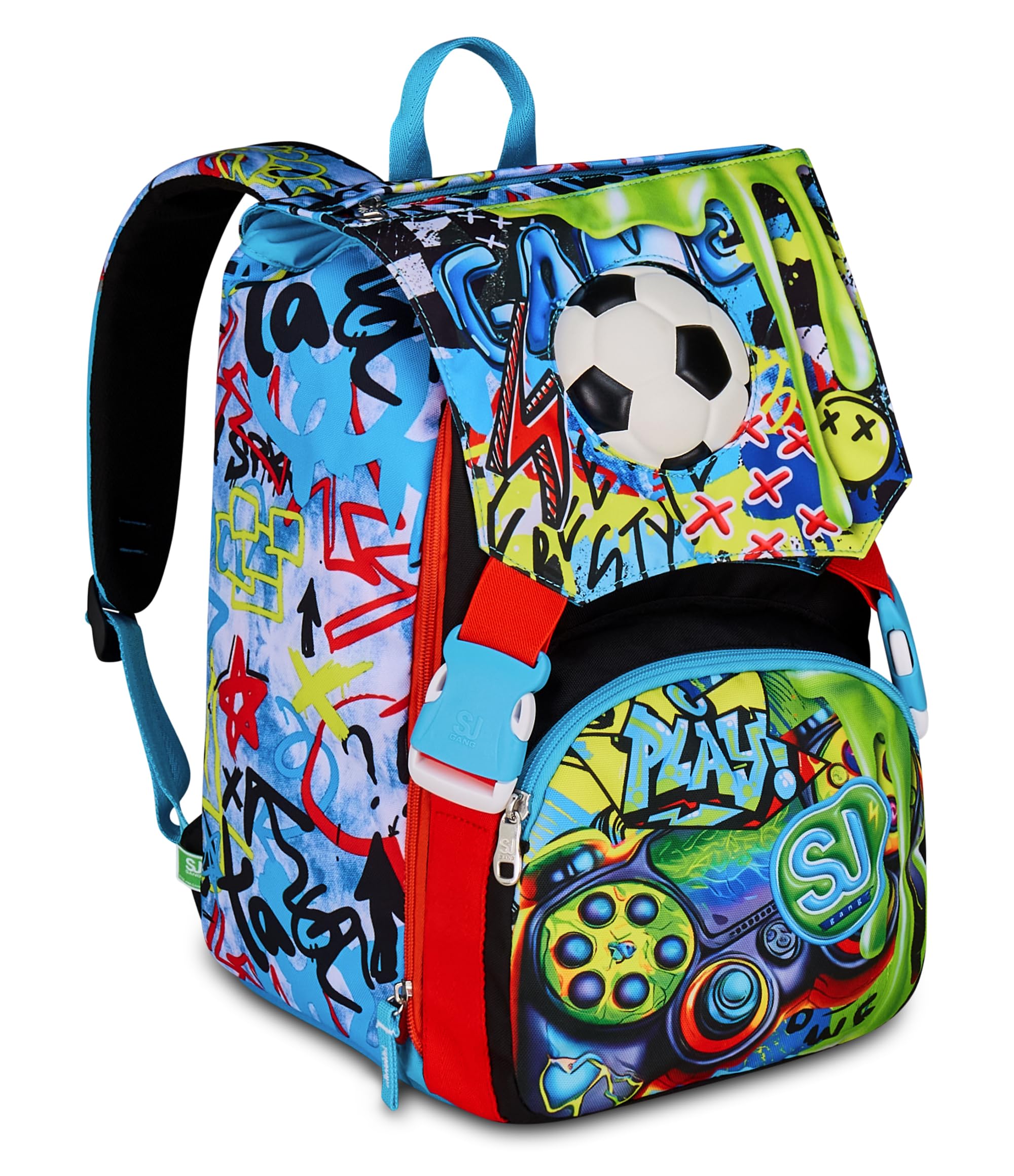SJ GANG STYLE JAM GANG Zaino Doppio Scomparto Estensibile, Blu, Maxi Capienza, Schienale Preformato, Bambino, Scuola Elementare