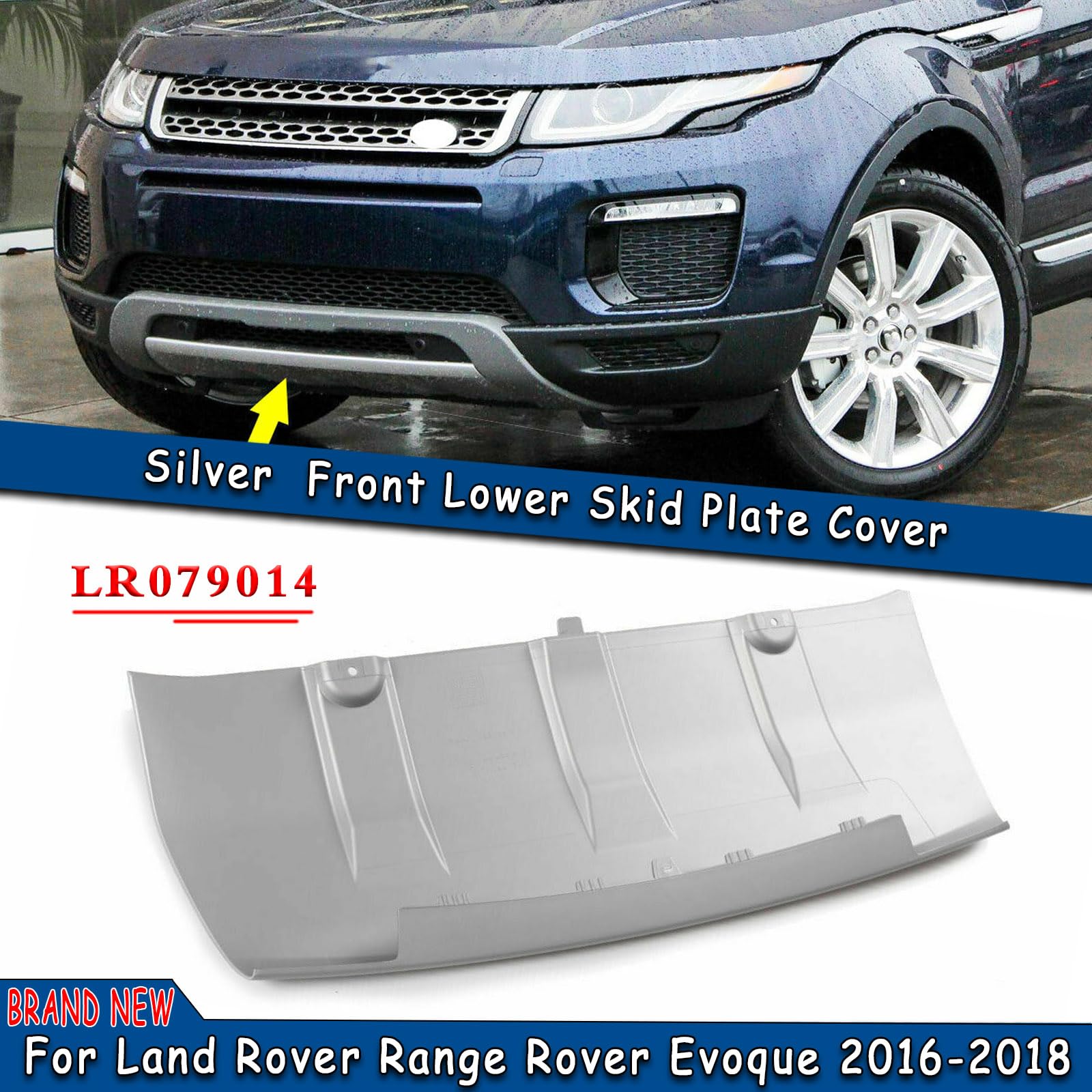 Piastra di protezione per paraurti anteriore color argento, per Land Rover Range Rover Evoque 2016-2018, non sportiva dinamica LR079014