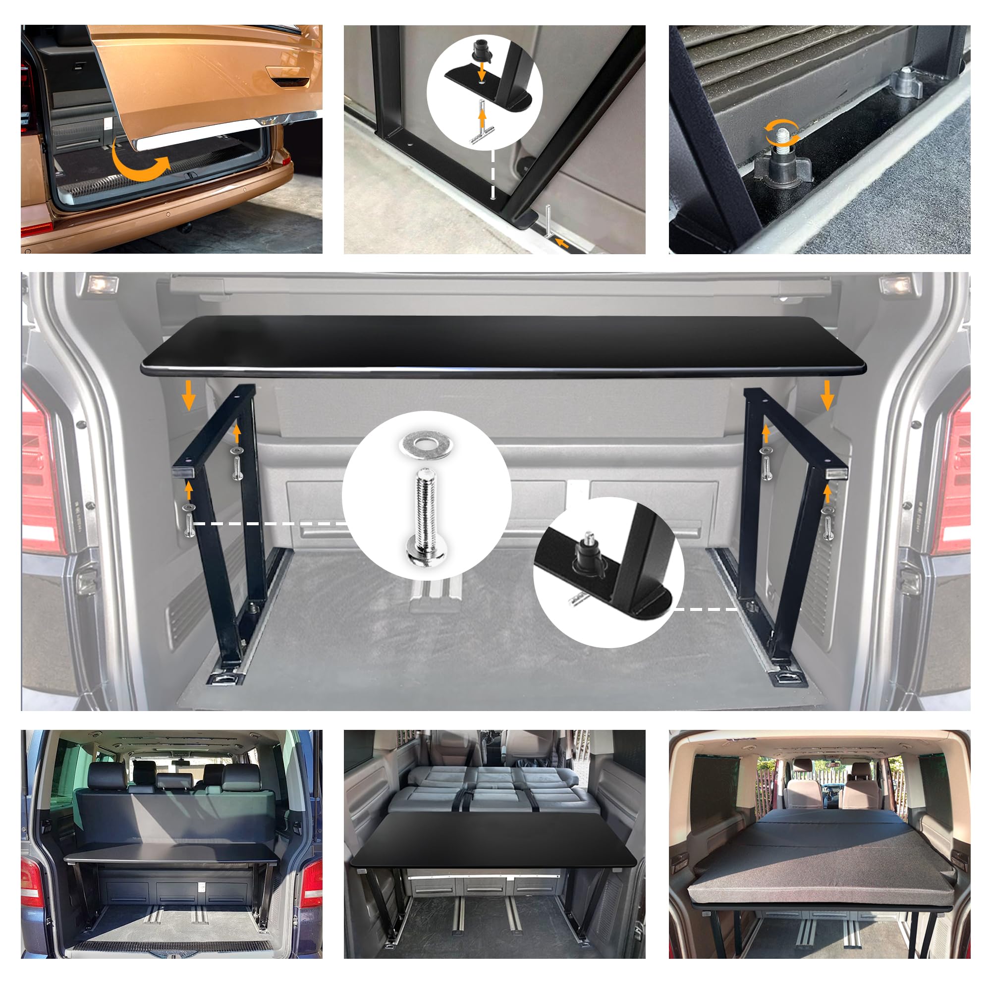 CHROMEMASTER - Compatible con Mercedes Vito W447 2014+ Cama Plegable para Automóvil, Extensión de Cama Multiflexboard para Camper, Cama de Camping, Cama Plegable, Estante, Mesa
