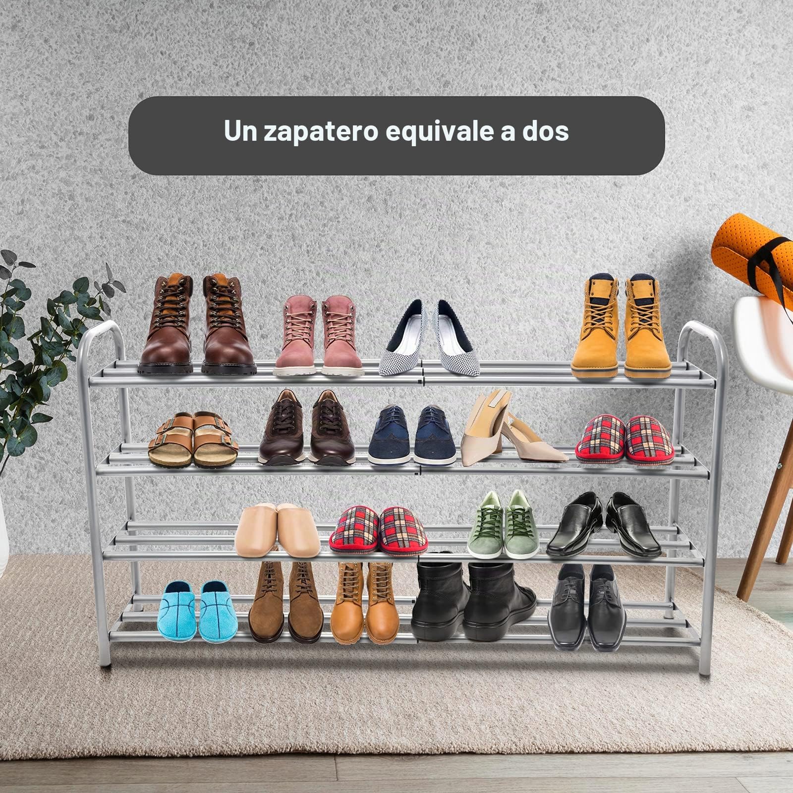 GUANJUNE Organizador de Zapatero Extensible de 4 Niveles,El Estante de Metal Resistente se Organiza con Capacidad para 20 Pares de Zapatos,Rack de Ahorro de Espacio para Armario