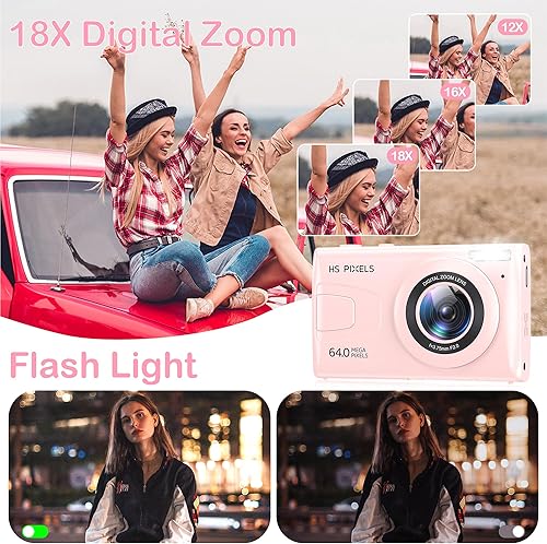 Miniatura 5 de Cámara digital, cámara 4K para niños, para fotografía, reproductor de MP3 de 64 MP para YouTube, pantalla IPS de 2.8 pulgadas, enfoque automático,