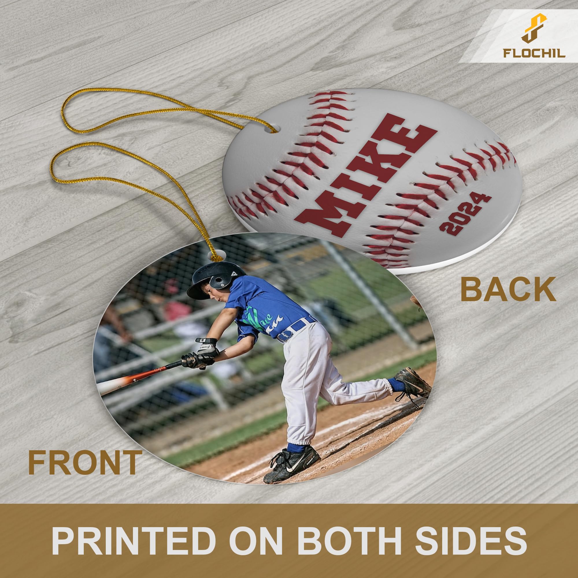 FLOCHIL Personalized Baseball Christmas Ornaments 2024, Custom Ceramic Ornaments with Name Photo, Gifts for Baseball Players