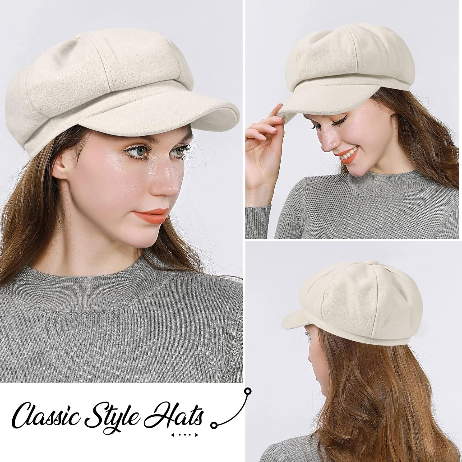 Women’s Newsboy Cap Wool Blend Retro Solid Color Girls Fashion Gatsby Cabbie Visor Beret Hat - Image 6