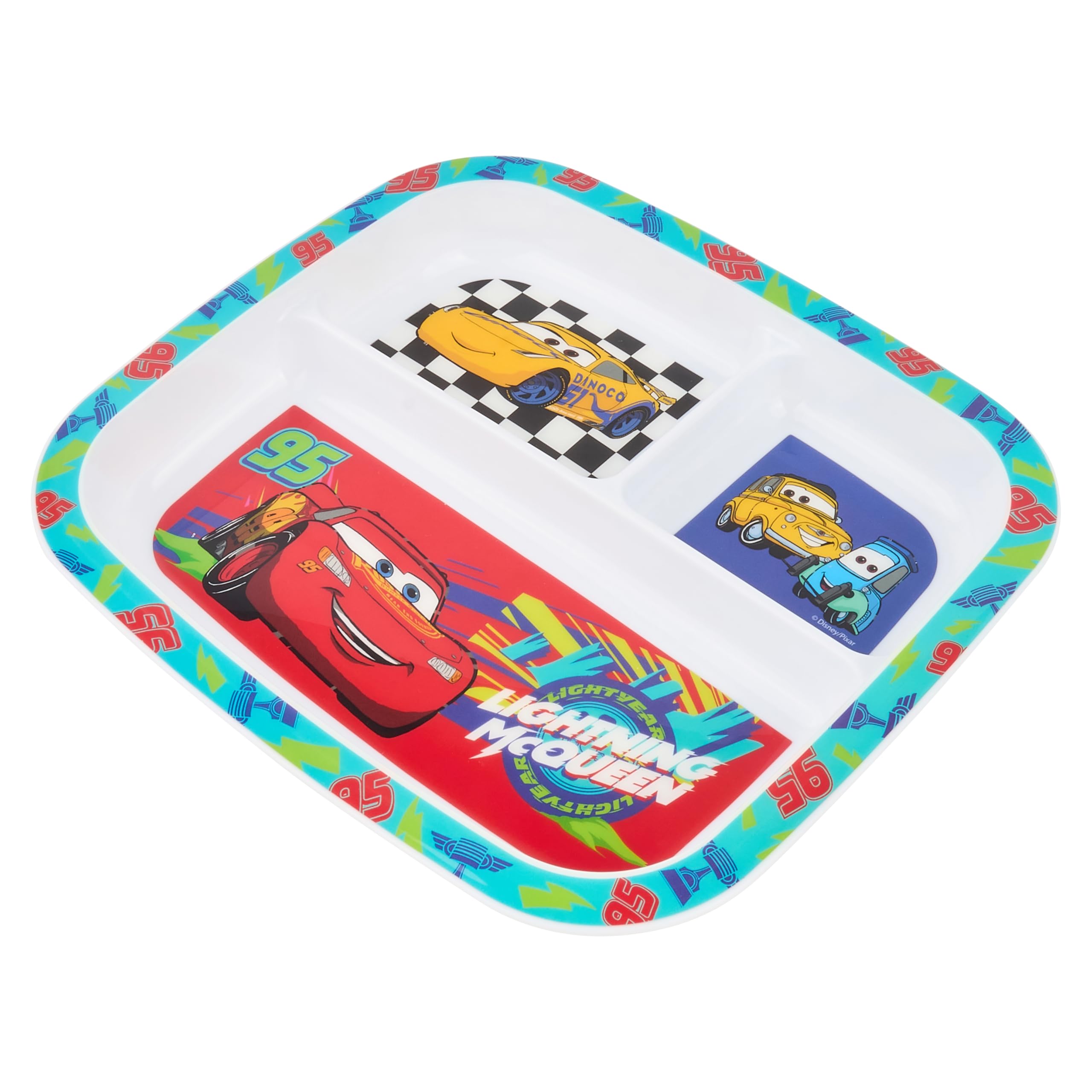 Disney Cars Lightning McQueen - Plato dividido, vajilla infantil de polipropileno con personajes Dinoco, diseño de 3 compartimentos