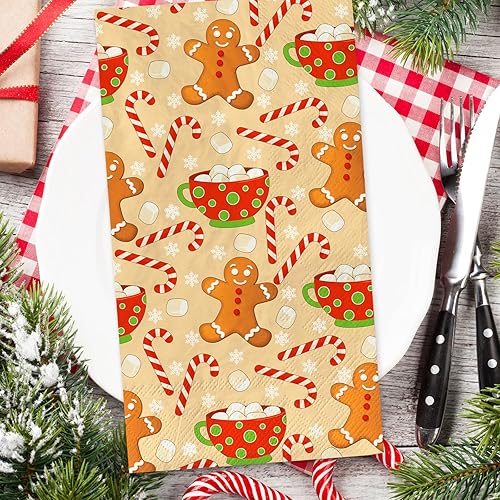 Miniatura 3 de AnyDesign Paquete de 100 servilletas de papel desechables de Navidad para invitados, pan de jengibre, hombre, bastón de caramelo, copo de nieve,