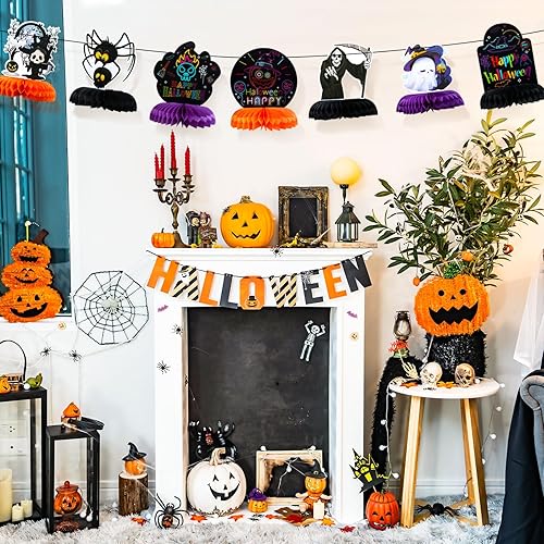 Miniatura 4 de LIHAO Centros de mesa luminosos de panal de abeja de Halloween, 12 piezas para fiestas, decoraciones de Halloween, fantasma, calabaza, calavera,