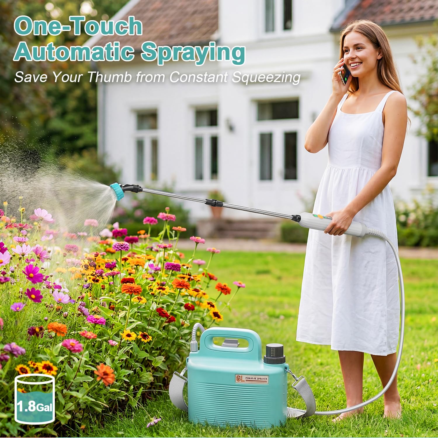 Spruzzatore da giardino alimentato a batteria, spruzzatore elettrico leggero per erbacce con bacchetta telescopica e ugelli regolabili, spruzzatore portatile per irrigazione delle piante, cura del